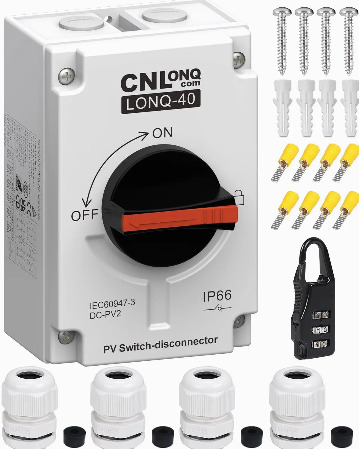 Disyuntor Fotovoltaico DC1200V 32A 1 o 2 Cuerdas IP66, Interruptor de Desconexión Solar para Paneles Solares, Sistemas Off/Grid, RVs, Barcos