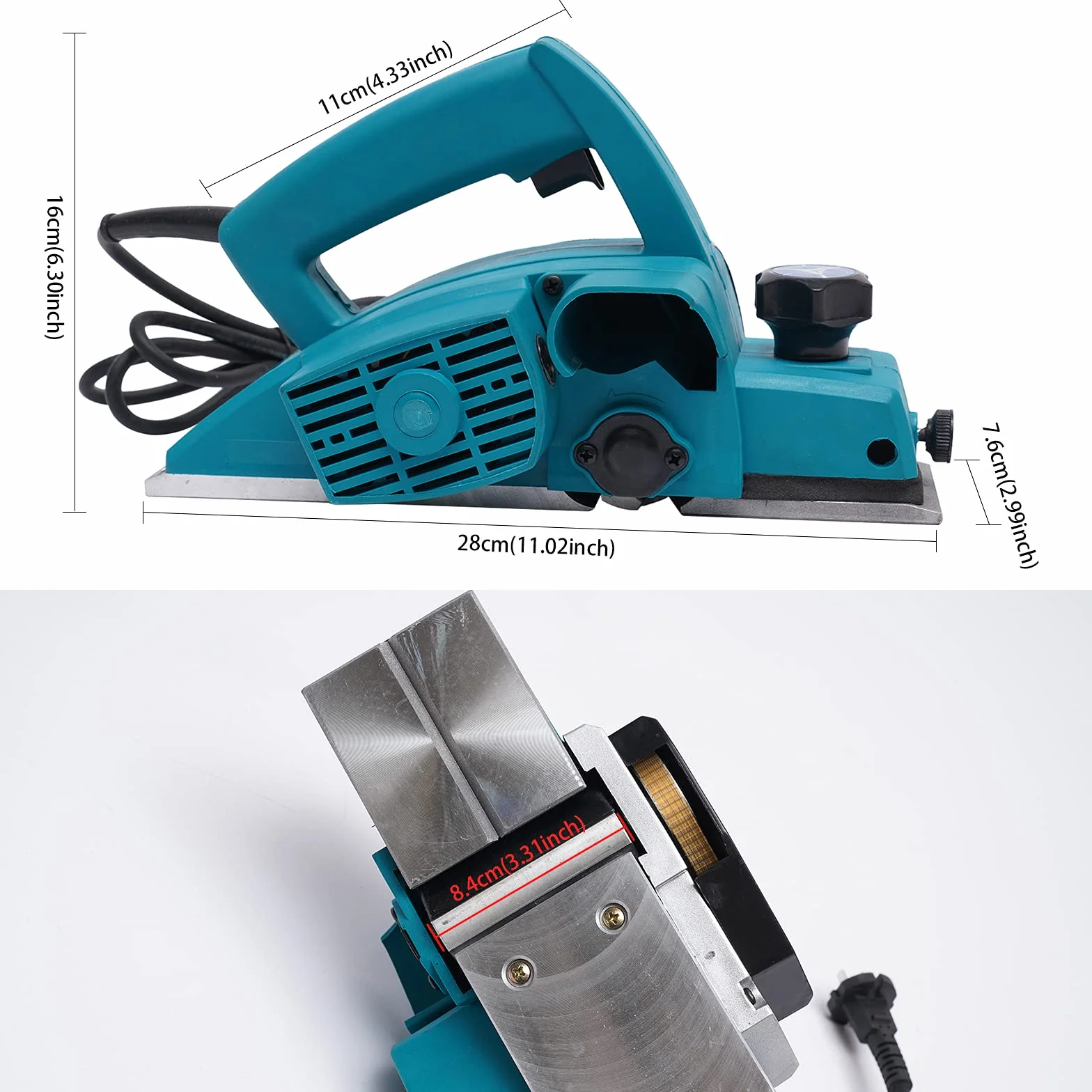Cepilladora eléctrica de 800 W, con regla guía y guía en V, cepilladora ligera para madera con profundidad ajustable de 0 a 1 mm, cepilladora con motor de cobre para carpintería