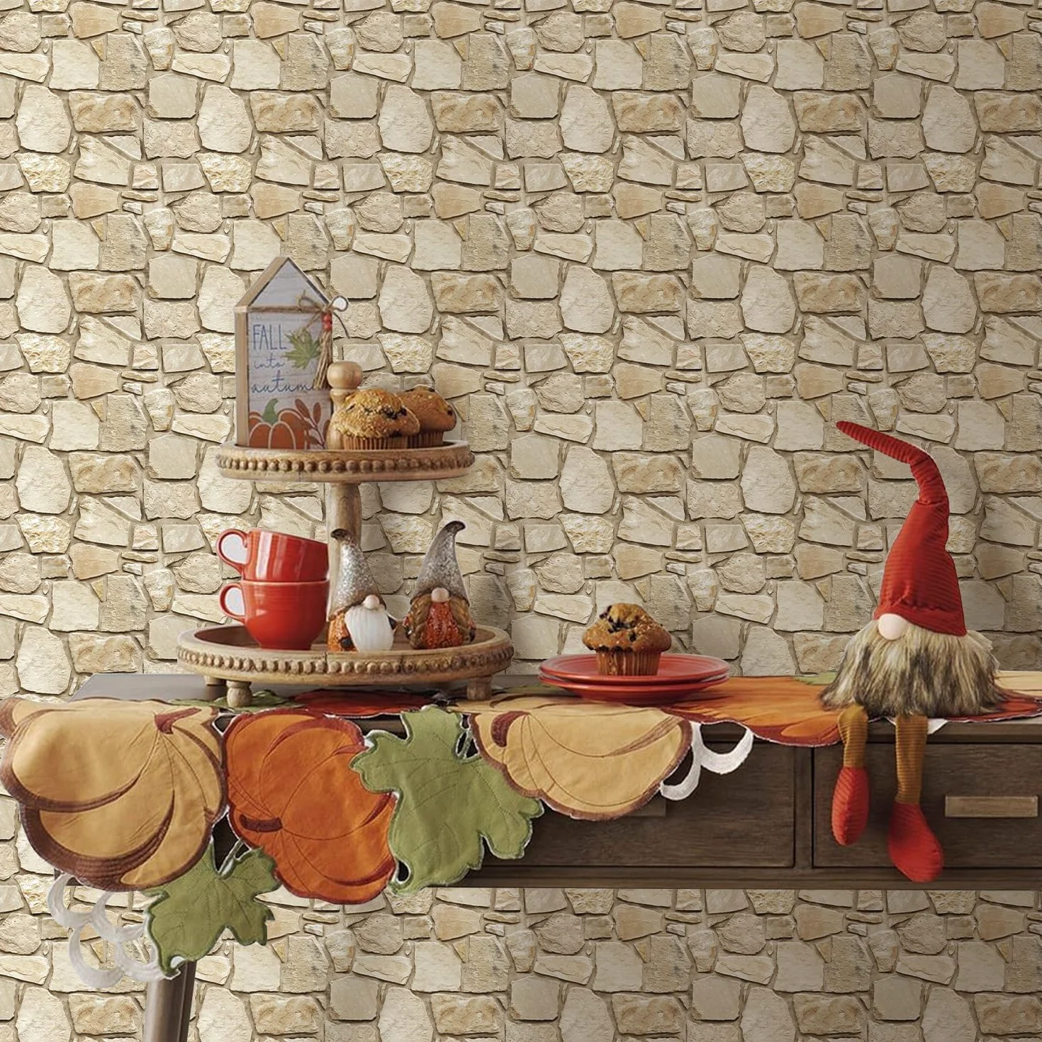 COMSTICKC Paneles de Pared 3D Autoadhesivo de Piedra, 10 Piezas 30 x 30 cm, 3D Papel Pintado, PVC Decorativo Panel de Pared de Ladrillo Adhesivos para Salón Oficina Cocina (Marrón Claro)