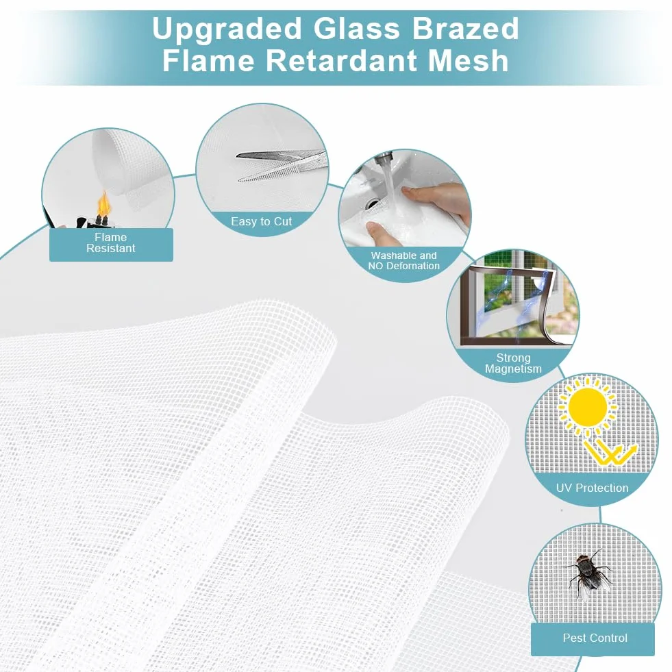Flintronic Mosquitera magnética para ventanas, Mosquitera para ventanas de fijación con Imán incorporado, recortable individualmente hasta 130 x 150 cm, sin taladrar ni atornillar [Blanco]