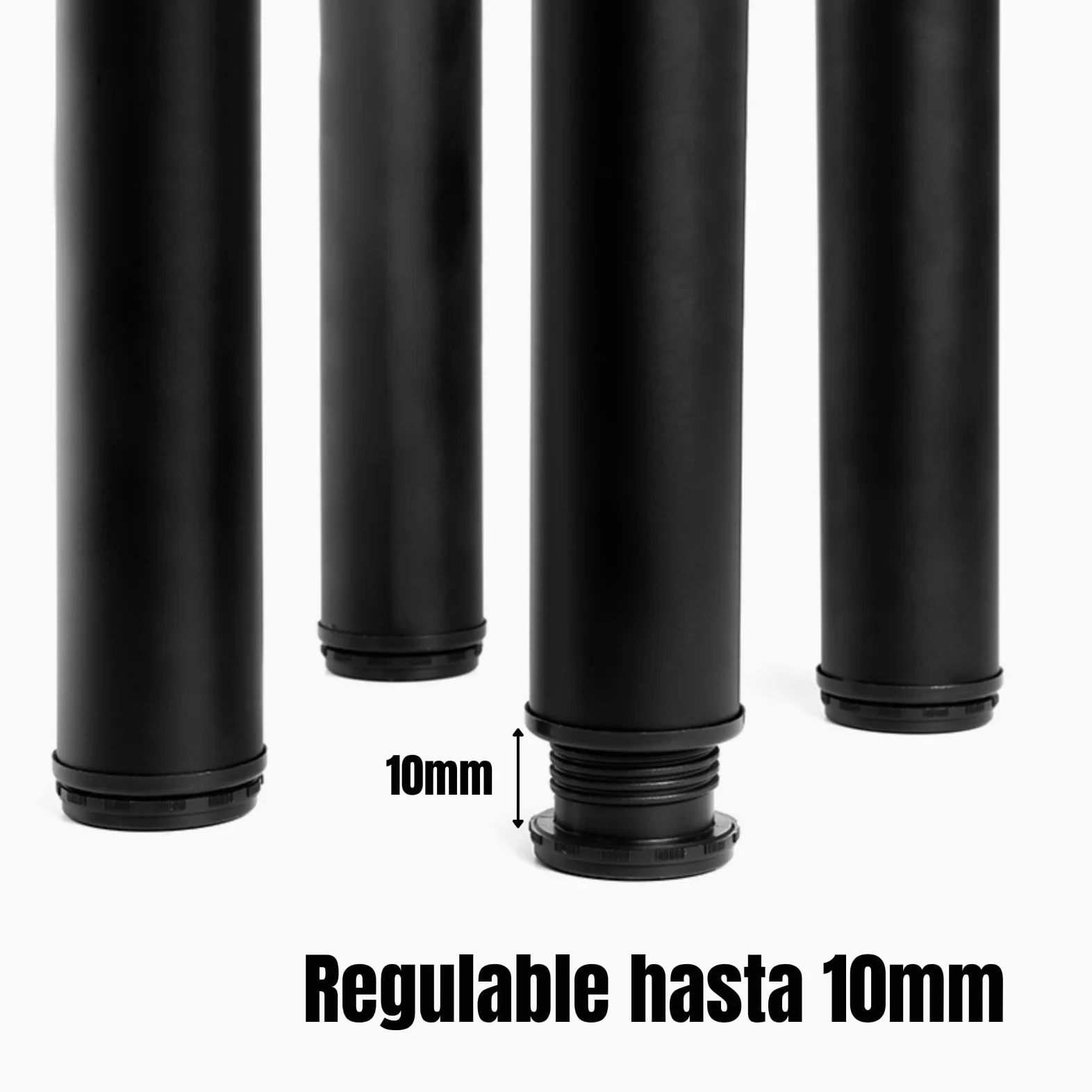VERDU Patas para Mesas - Juego De 4 Patas Mesa De Acero De Alta Resistencia, ø60mm, Altura De 710mm, Regulación hasta 10mm, Soporte Superior En Zamak, Varios Acabados Disponibles (Negro)
