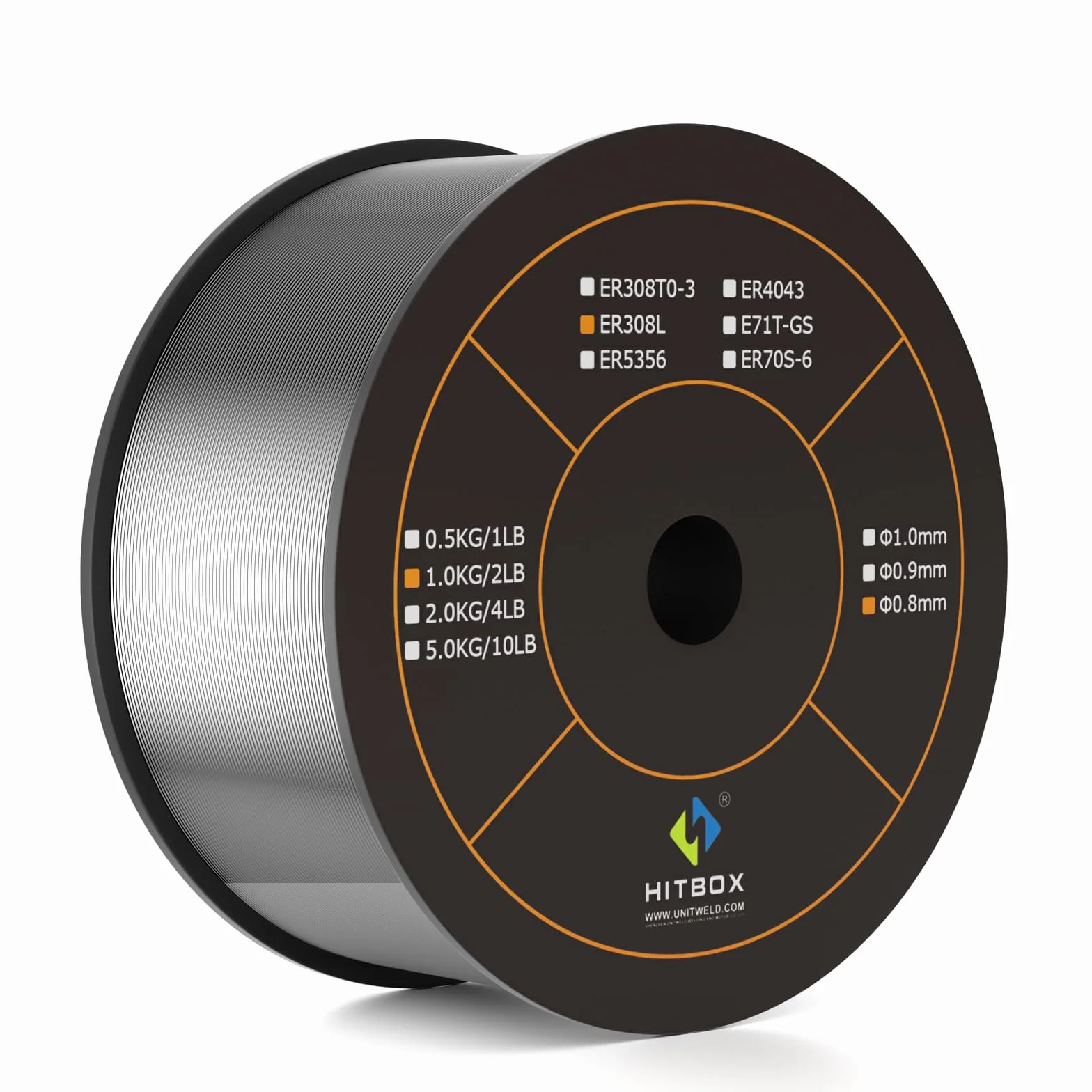 HITBOX Alambre MIG con gas 1 kg (ER308L - 0,8 mm) para soldadura de acero inoxidable – Alambre sólido para soldadoras MIG