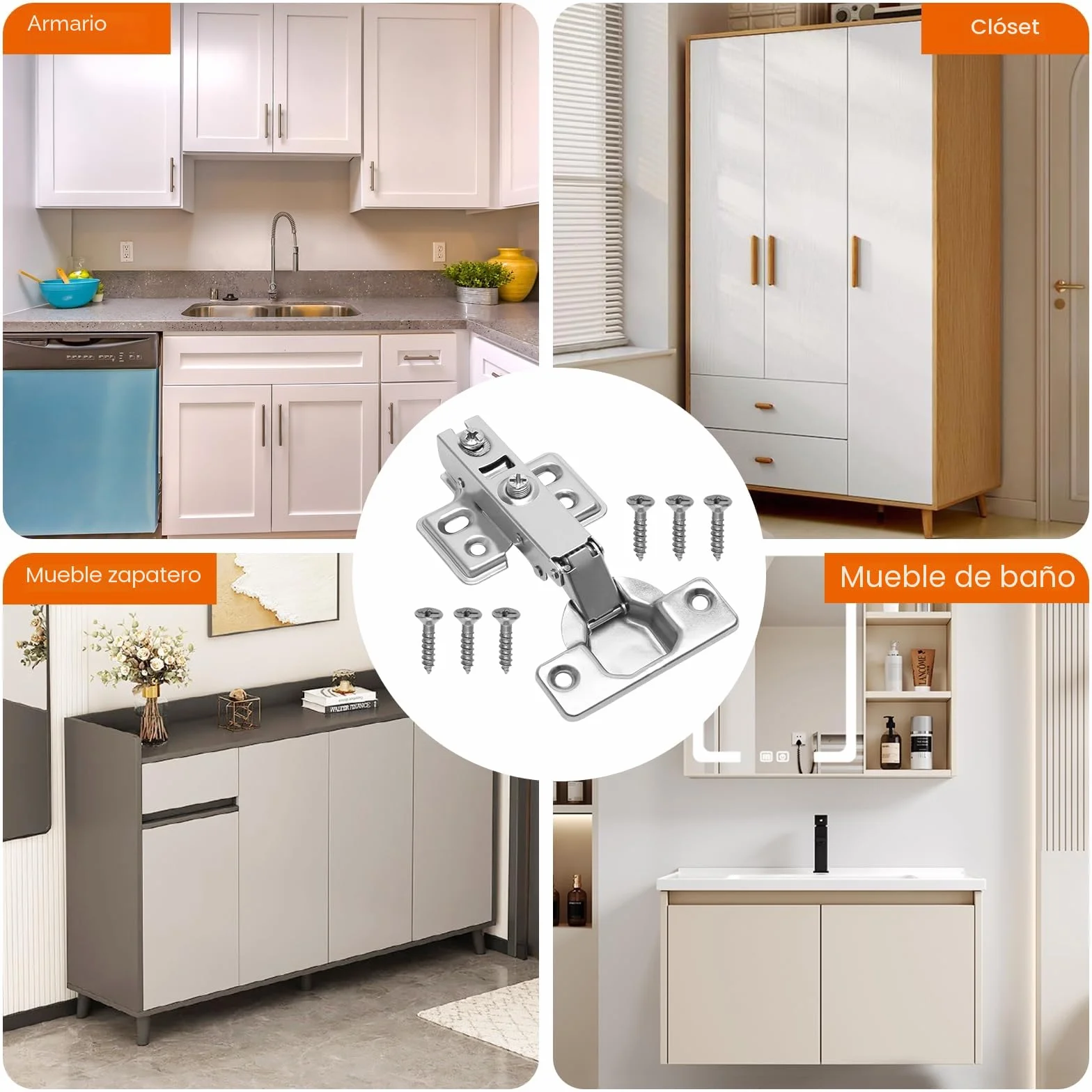 Bisagras Muebles Cocina con Freno Acero Laminado en Frío, Cierre Suave 6 Piezas para Armarios
