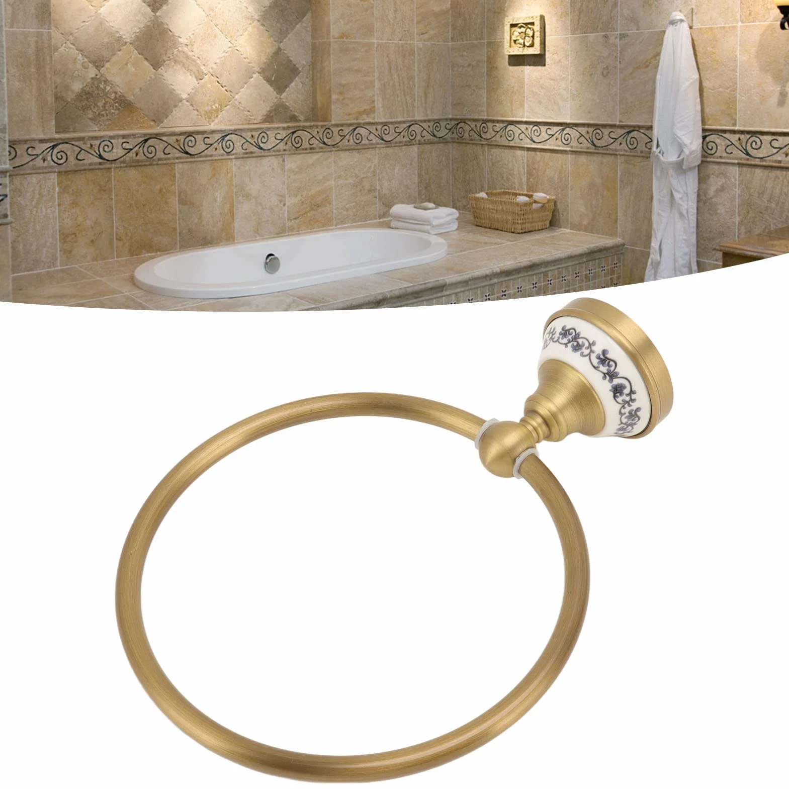 Anillo de Baño Estilo Vintage, Colgador de Toallas de Acero Inoxidable, Toallero de Latón Antiguo para Cocina y Baño (Oro)