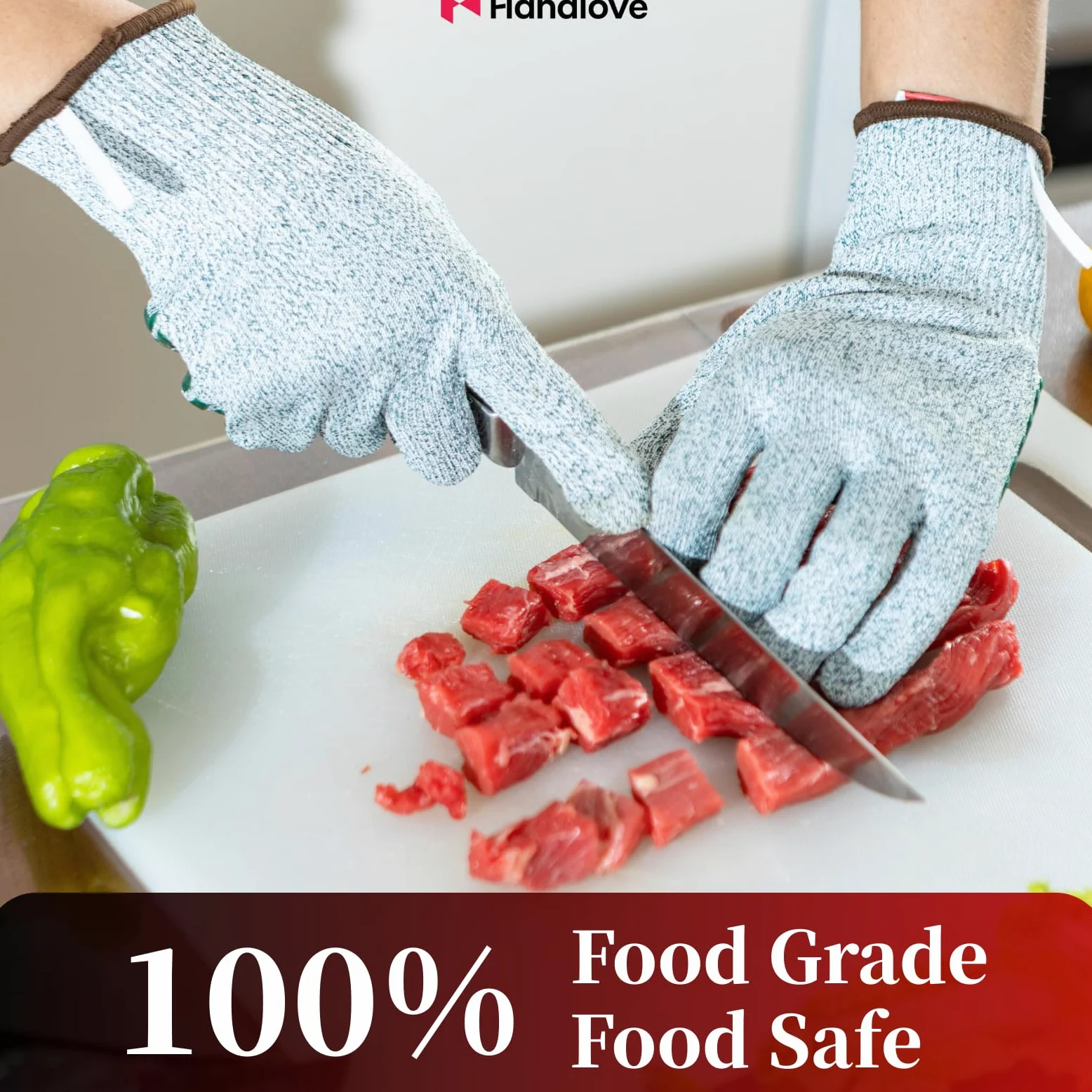 HandLove Guantes resistentes a los cortes, guantes de corte de silicona antideslizante, protección de nivel 5, grado alimenticio para cocina, corte de carne, descascarillado de ostras, mandolina