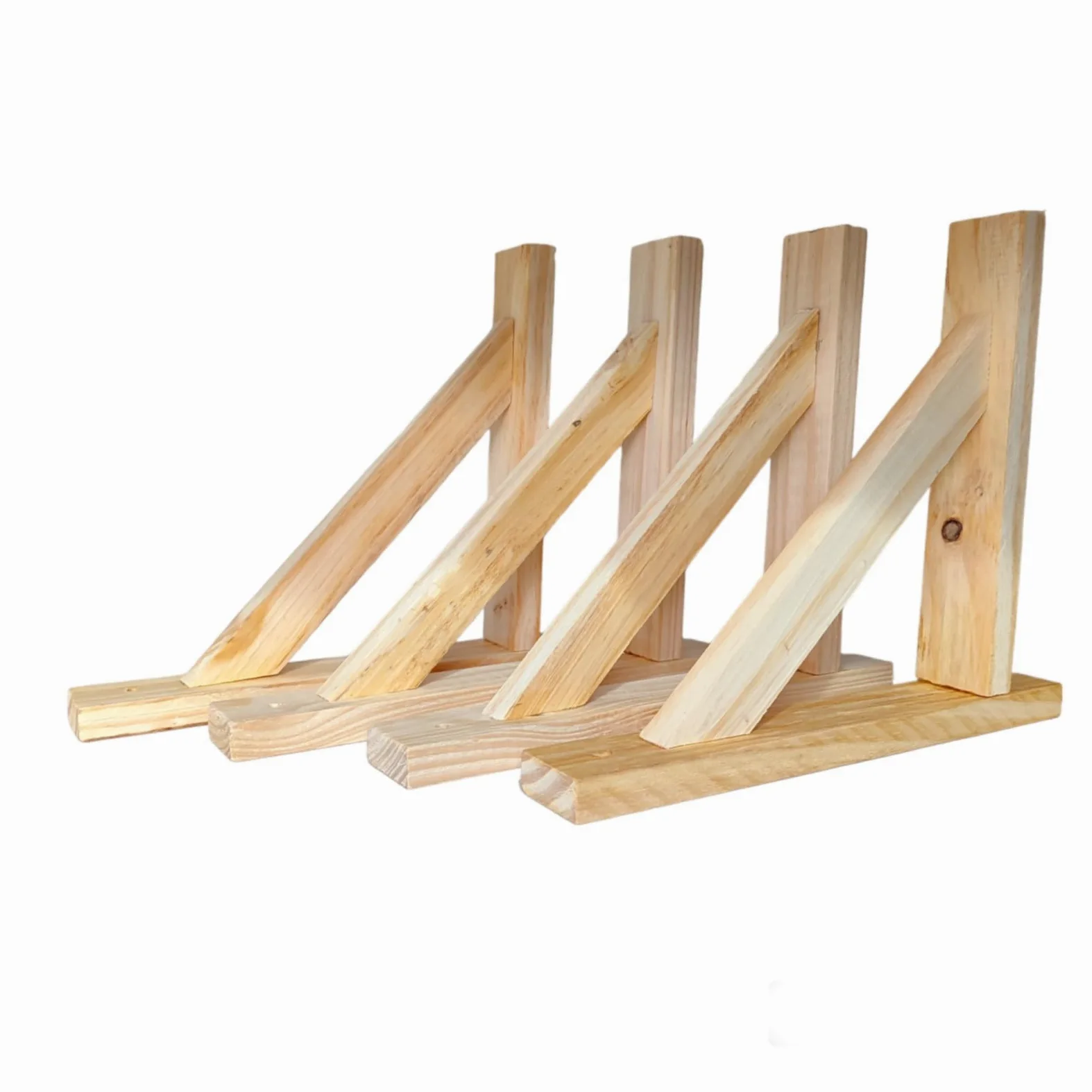 Soportes escuadras de Estante 4 unidades de Madera de Pino Aketemola | Estilo Natural para Baldas | Hechas a Mano | Fácil Instalación | 28x22 cm