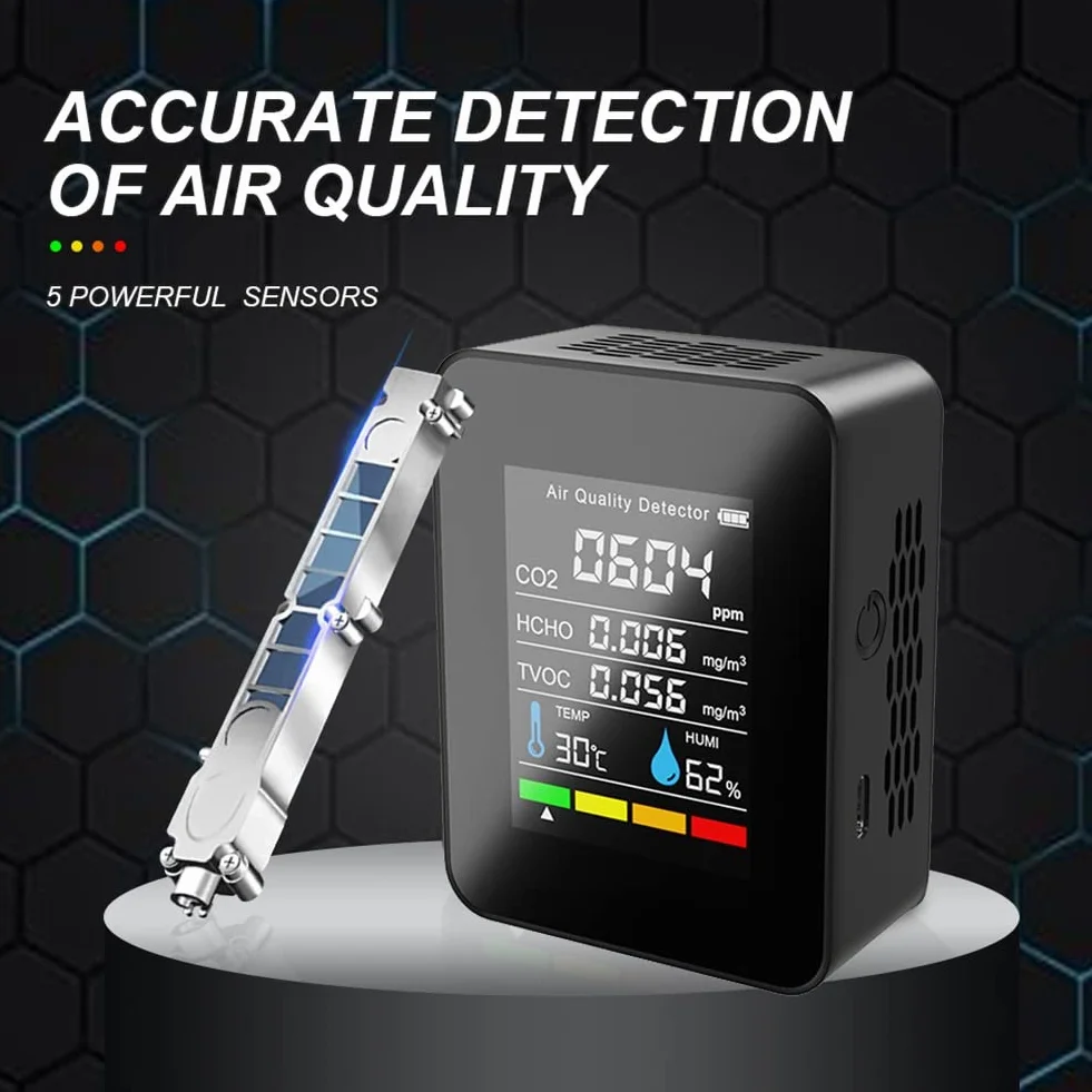 Orton Medidor digital de CO2 5 en 1, medidor de humedad y temperatura, detector de dióxido de carbono, monitor de calidad del aire, analizador TVOC HCHO-B
