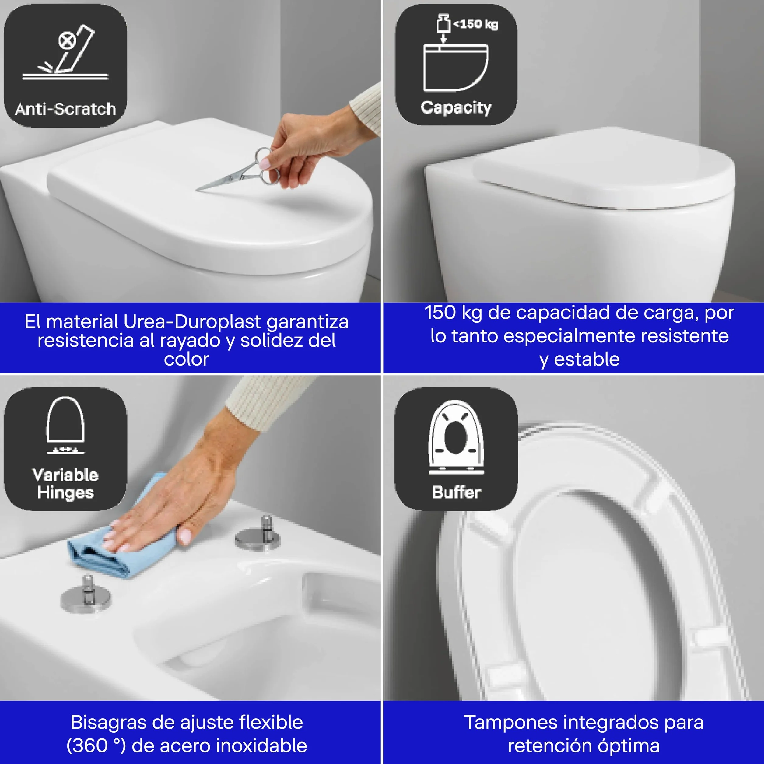 Duravit tapa wc universal, asiento de inodoro en forma de D, tapa con doble mecanismo de cierre suave, cierre rápido para instalación, blanco