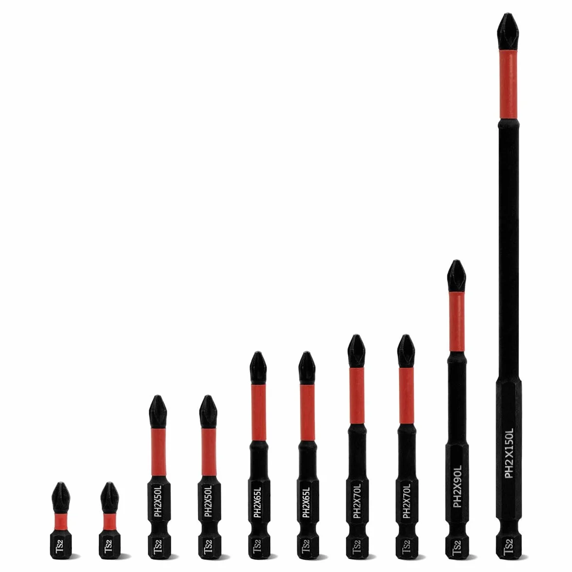 Meccion Juego de 10 Puntas Atornillador Phillips PH2 Largas, Bit Destornillador Imantadas Impacto, Longitud 25mm - 150mm y Vástago Hexagonal 1/4"