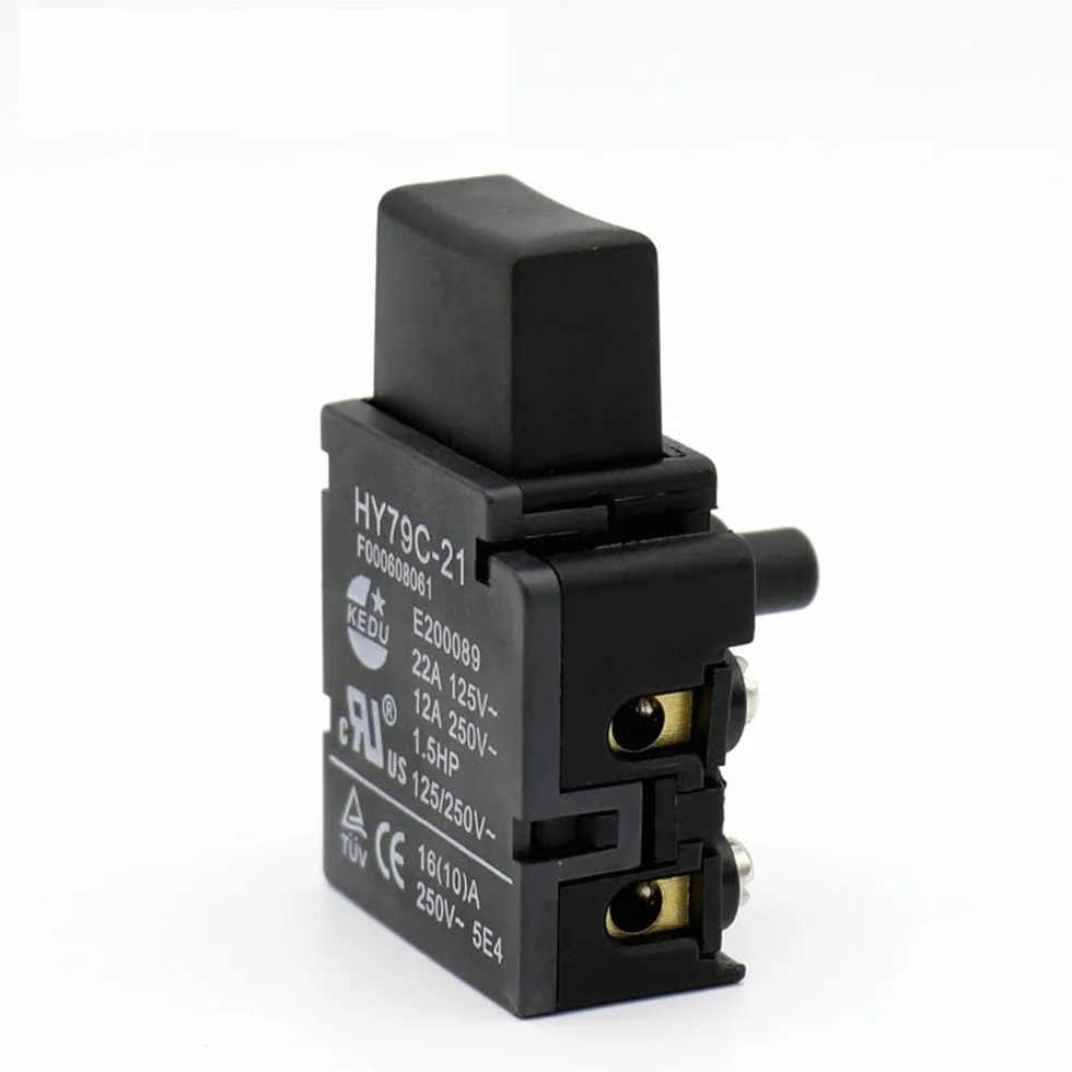 Interruptor de botón de bloqueo automático industrial de 16 A 125/250 VCA, interruptores de encendido y apagado para taladro de gatillo, sierra, amoladora de martillo HY79C-21, paquete de 2
