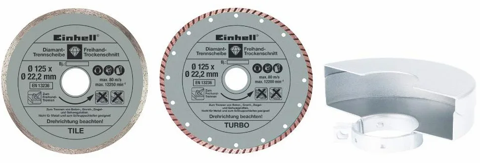 Einhell Amoladora angular - TC-AG 125 Kit. 850W, velocidad 12.000 1 / min, ø de disco de 125 mm, protector de disco, bloqueo del eje, cabezal de transmisión plano de aluminio