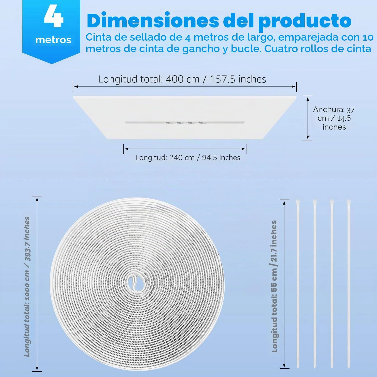 Cubierta Aislante de Tela para Ventanas 400CM para Aparatos De Aire Acondicionado Portátiles y Secadoras. Fácil Instalación con Cremallera y Cinta Adhesiva. Evita Aire Caliente