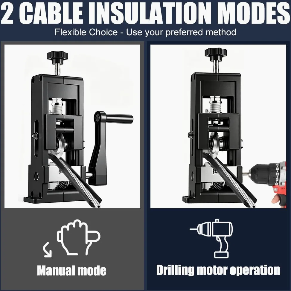 Pelacables de 1 a 25 mm, pelacables manual para cables y alambres con manivela o taladro, cuchillas ajustables, peladora de alambre para reciclaje de cables, taller