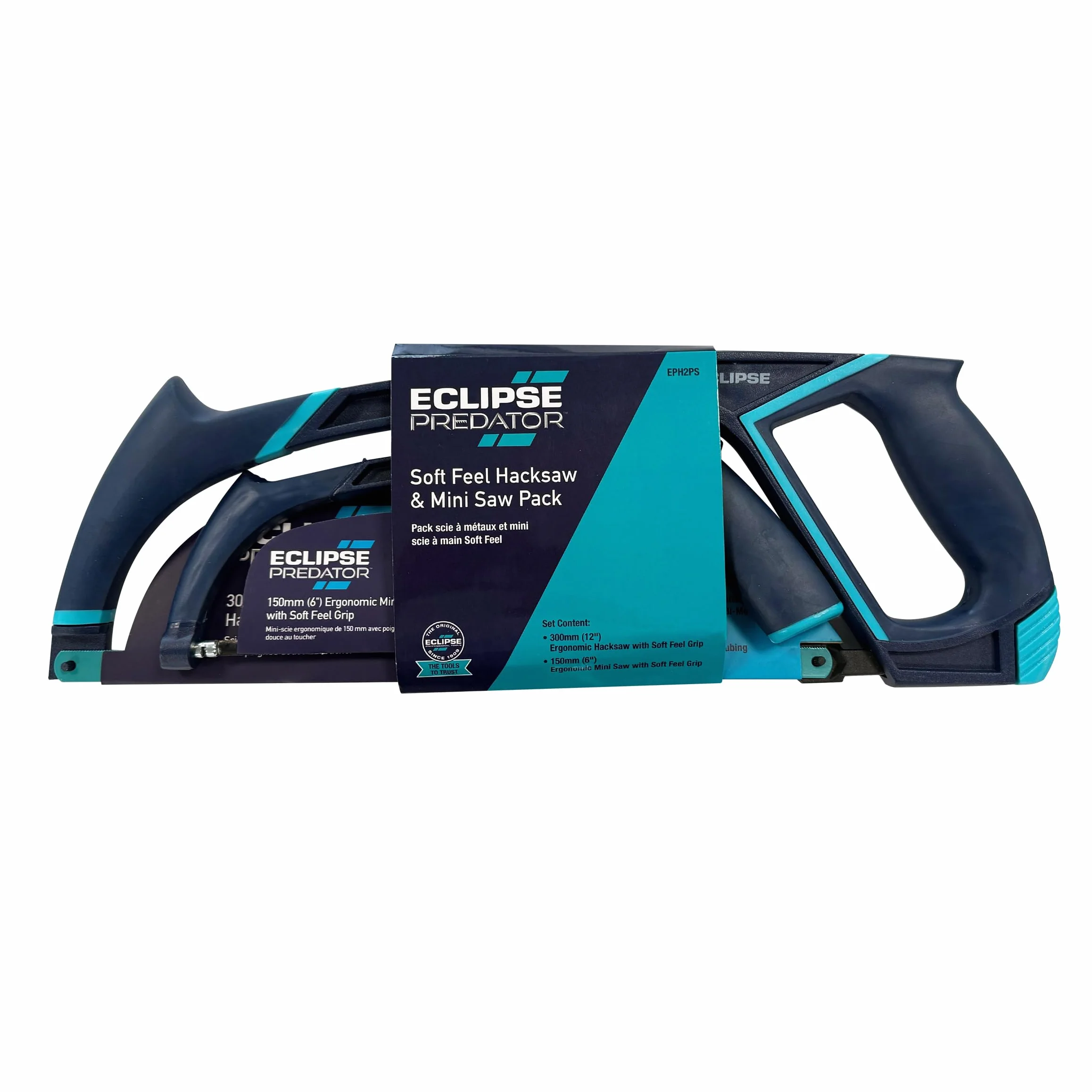 Eclipse Professional Tools EPH2PS Juego de sierra de calar (12") y minisierra (6")-Juego de sierra de mano ergonómica con empuñadura de confort para corte de metal y mecanismo de cambio rápido de hoja
