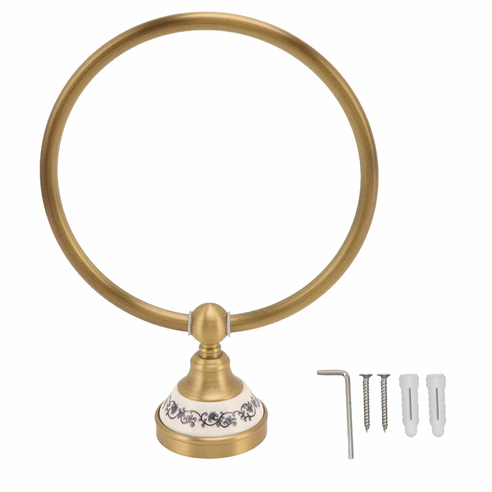 Anillo de Baño Estilo Vintage, Colgador de Toallas de Acero Inoxidable, Toallero de Latón Antiguo para Cocina y Baño (Oro)