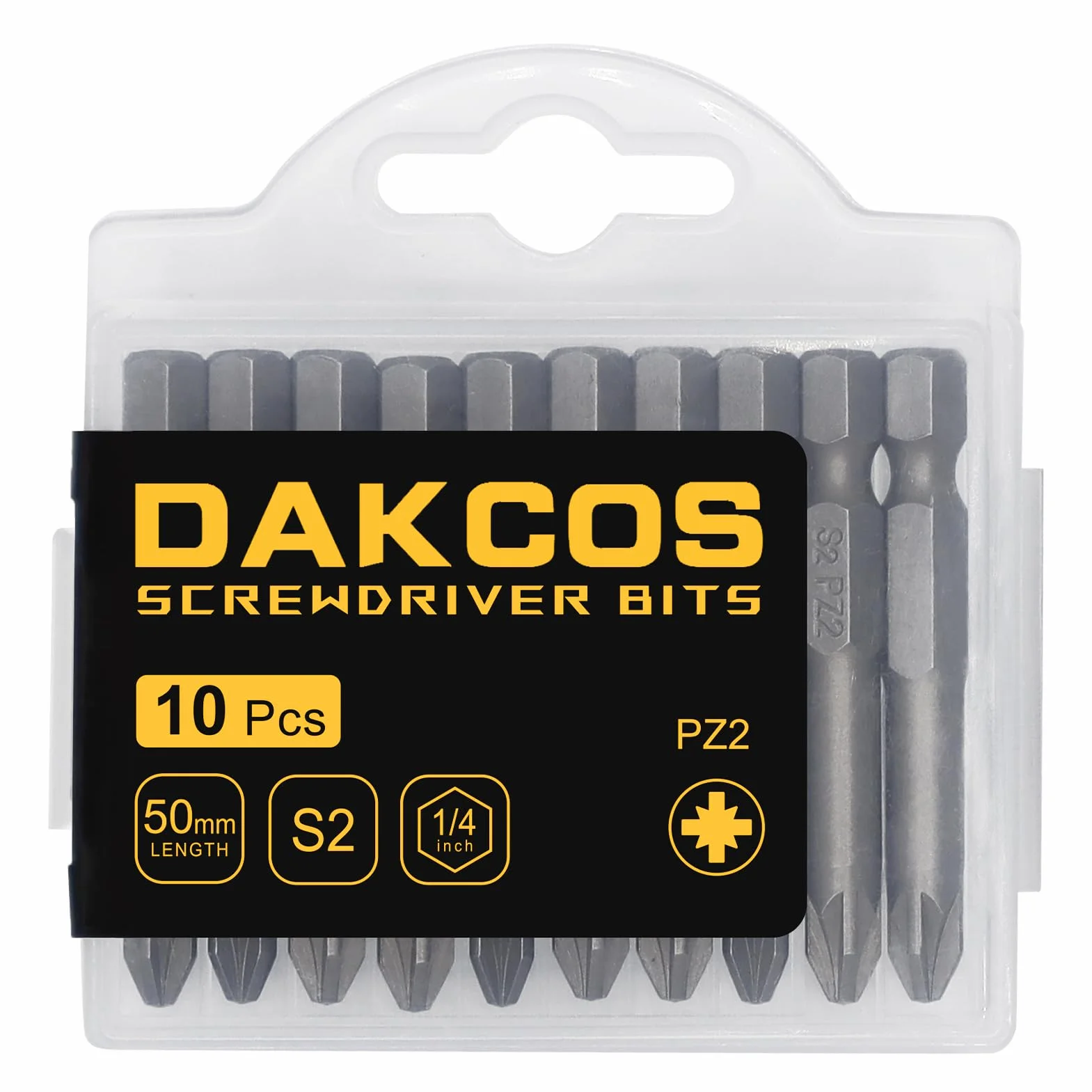 DAKCOS Juego de Puntas de Destornillador de PZ2 de 10pc Puntas Phillips, acero S2, 50mm de longitud