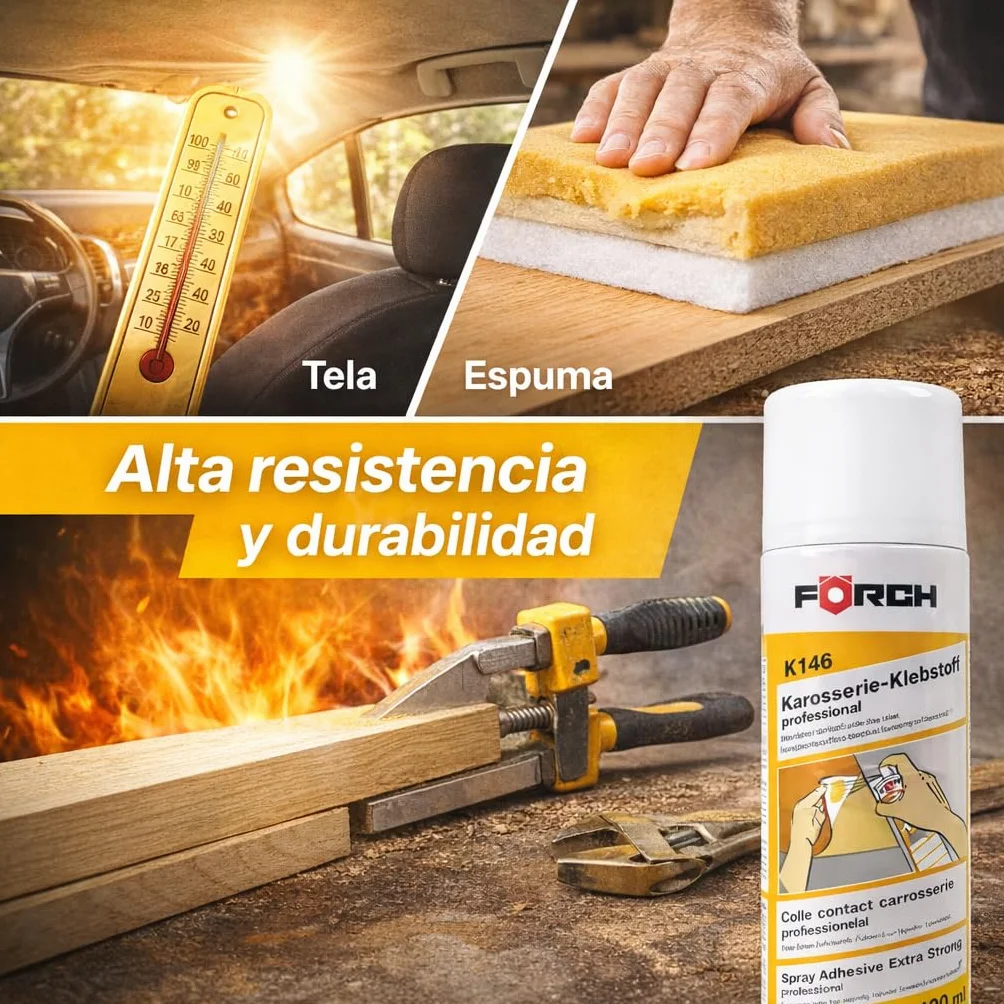 Cola de Contacto en Spray Förch, Pegamento en Spray ideal para Tapicería Coche, Espuma, Tela, Madera, Metal y Hormigón - 2 Unidades