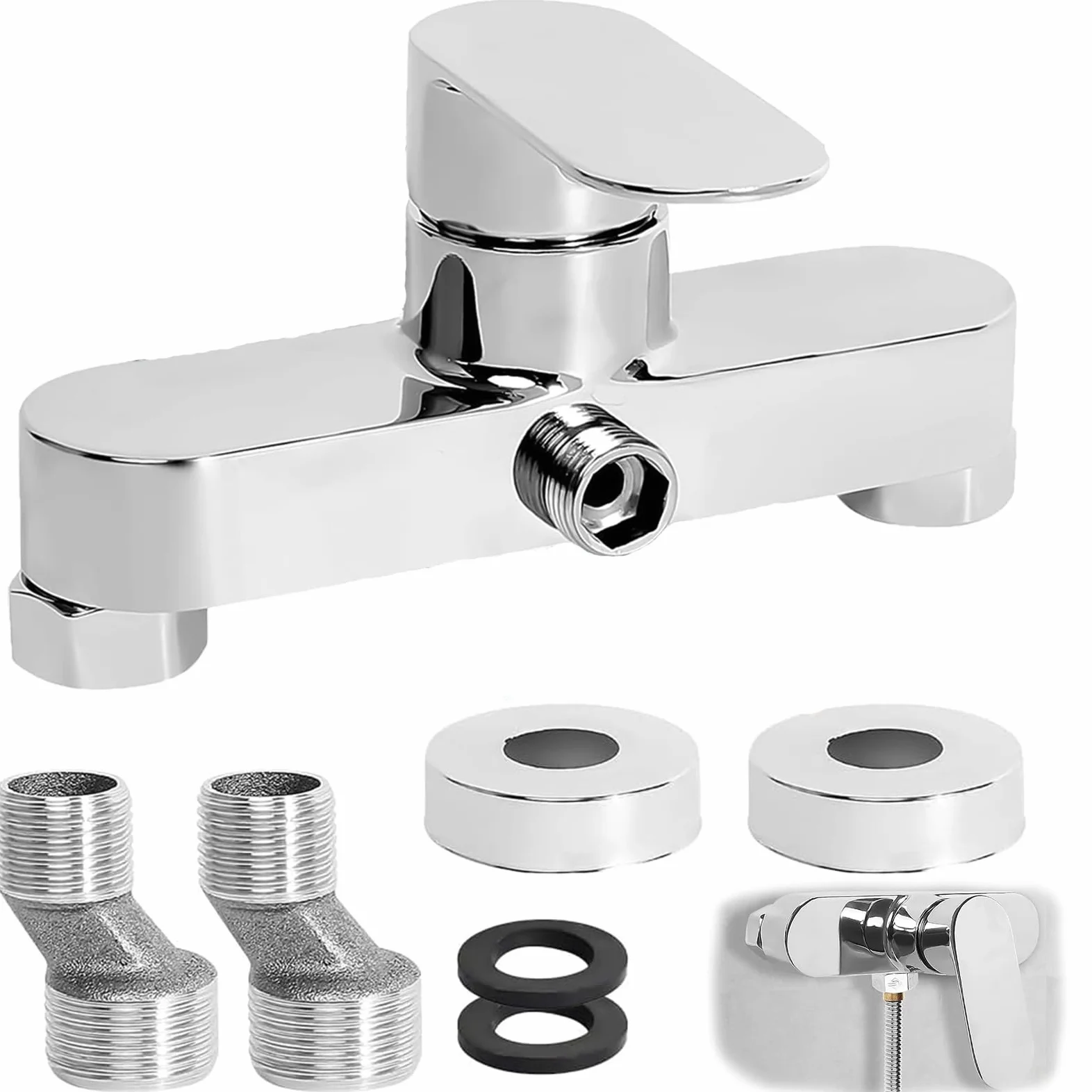 Grifo De Ducha, Grifos Duchas De Baño Monomando, Grifo Ducha Pared, con núcleo de válvula de cerámica, con G 1/2 caño,Plateado, Cromado