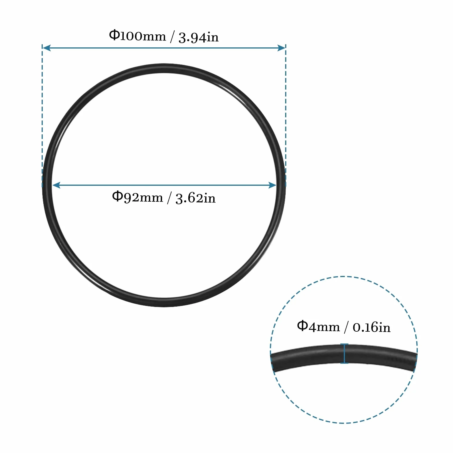 QUARKZMAN 100mm x 92mm x 4mm Nitrilo Goma Juntas Tóricas x 5uds Redondo Junta Arandela para Grifo Plomería Reparación Sellado Conexión [Negro]