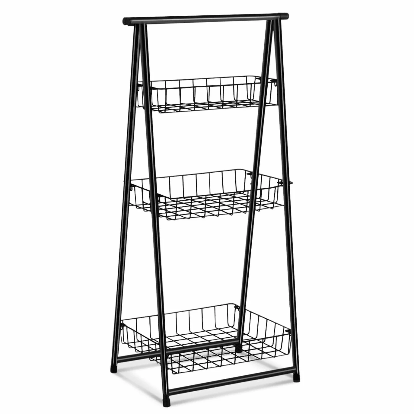 TIENDA EURASIA - Estantería Metálica Escalera, Color Negro, 44 x 31 x 90 cm, Almacenamiento de Cocina, Metalica, 3 Estantes extraibles, Estanteria para Cocina