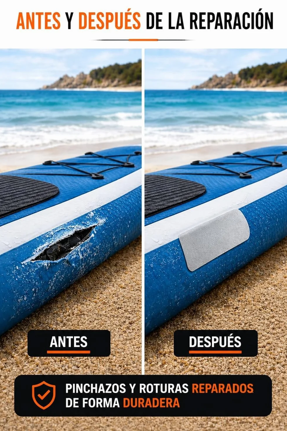 Kit Reparación PVC Profesional – Pegamento PVC 2 Componentes para Zodiac, Paddle Surf, Kayak y Hinchables – Incluye Parches, Pincel, Vaso, Guantes y Toallita (125ml)