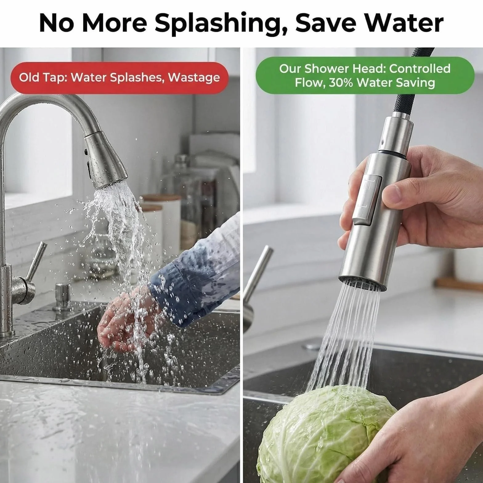 Cabezal de Grifo de Cocina Extraible G1/2, Alcachofa Aireador Modo Chorro Ducha, Ahorro de Agua