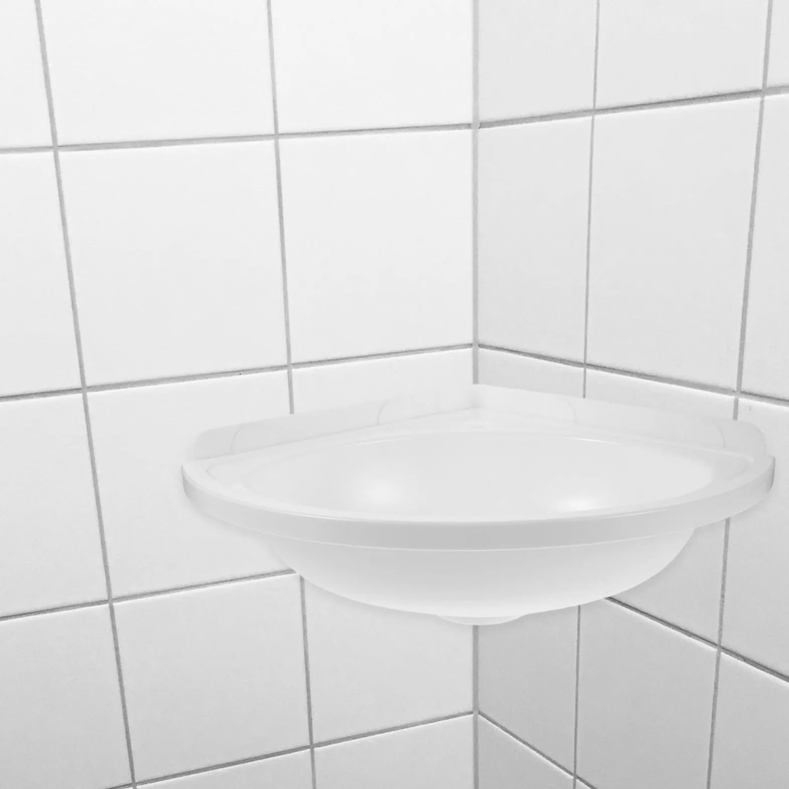 DOITOOL Lavabo de esquina pequeño para baño: Lavabo de pared de plástico triangular sobre encimera con orificio para grifo.