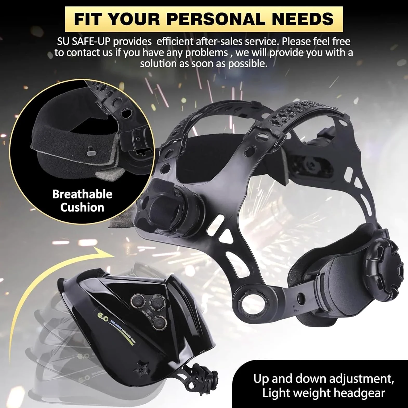 Careta Soldar Automatica,Casco de Soldadura Máscara de soldadura 1/1/1/1 Casco con oscurecimiento automático 100x97 mm Vista amplia Color verdadero 4 sensores for máquina soldadora(UN6K100x60mm1112)