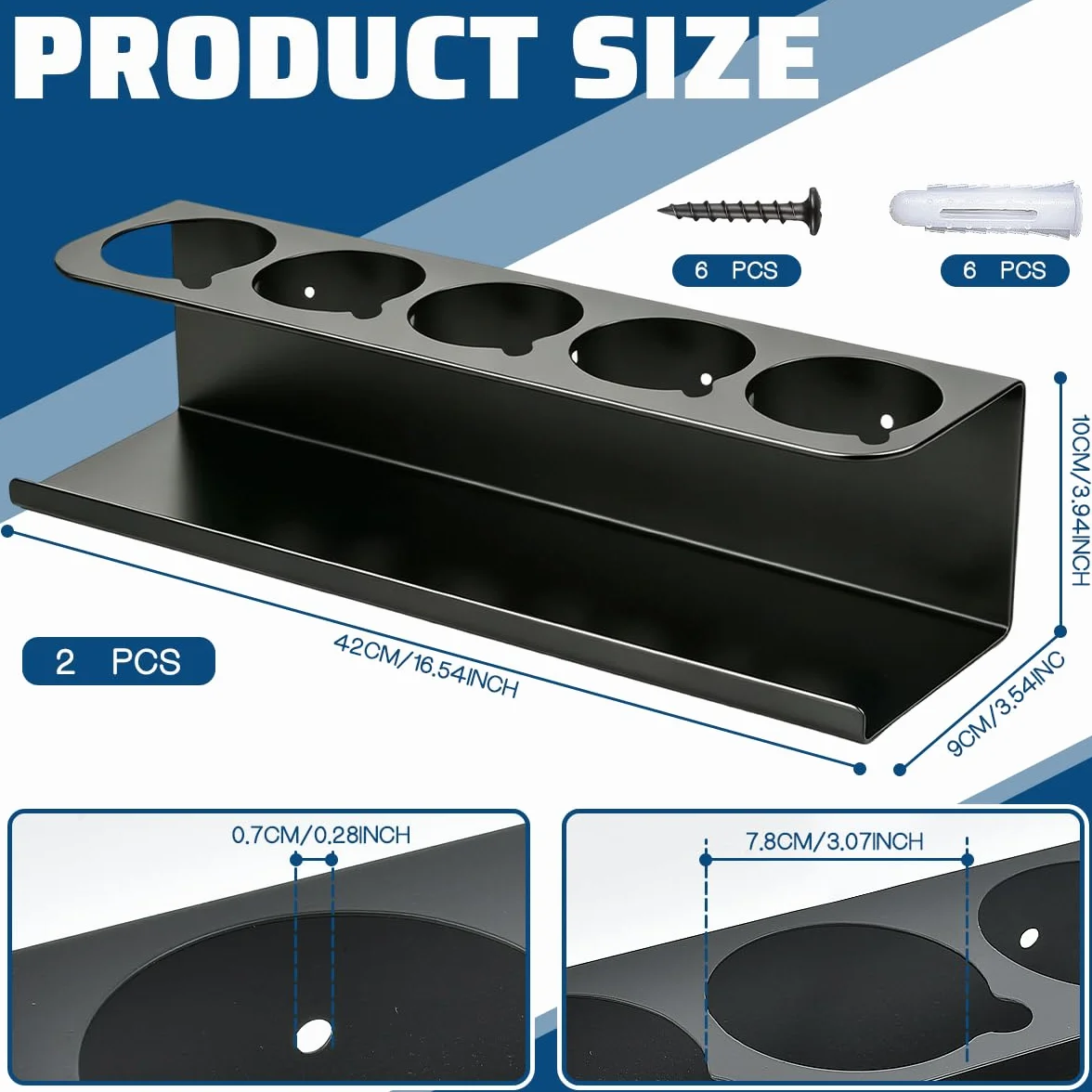 2 soportes para latas de aerosol de acero al carbono negro para 5 latas de 7,6 cm, soporte para latas de taller con tubo de expansión y tornillos, accesorios para garaje, taller, caravana