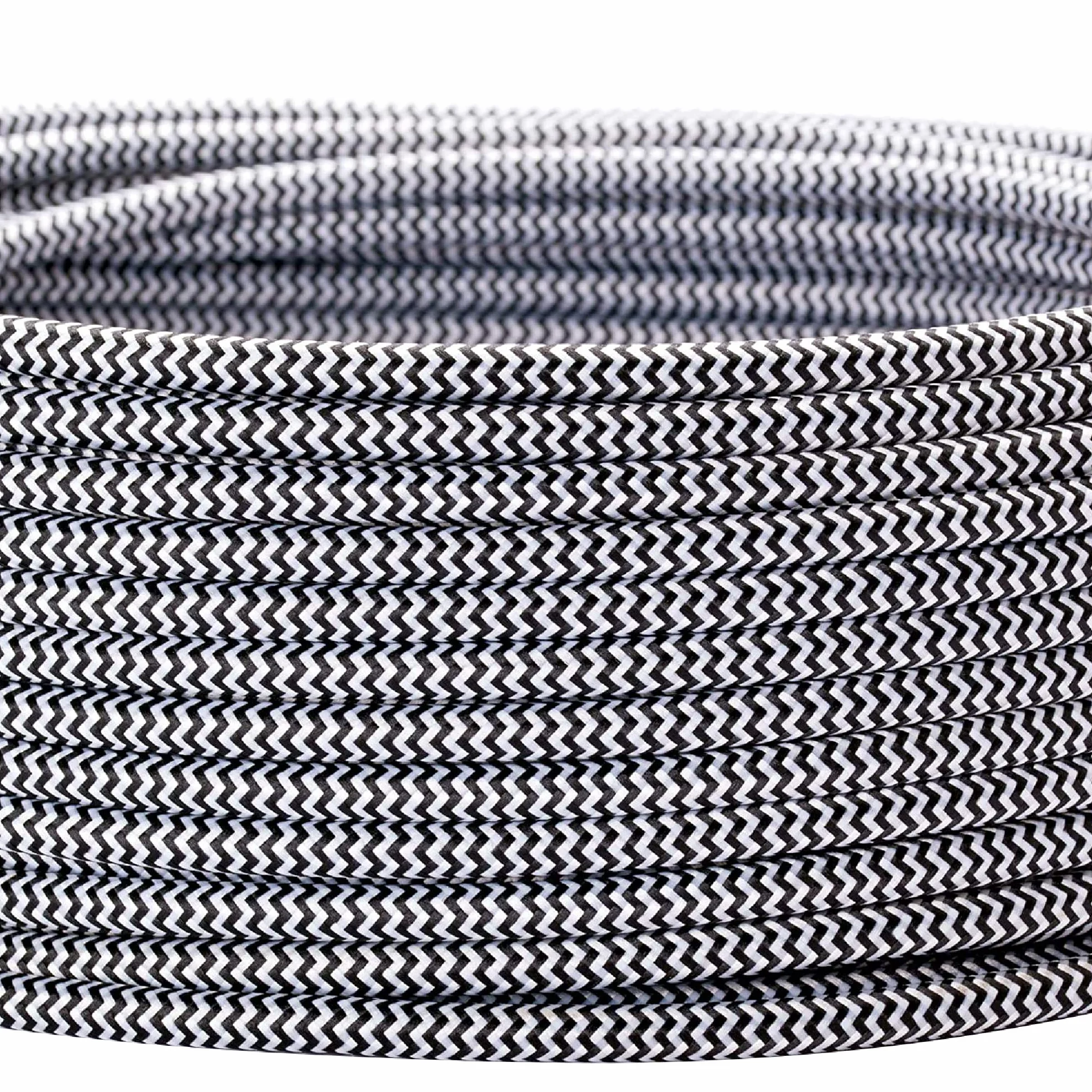 Cable con revestimiento textil, cable de alimentación de 3 hilos, 3 x 0,75 mm², con conductor a tierra, accesorios de lámpara (5 m, Blanco Negro)