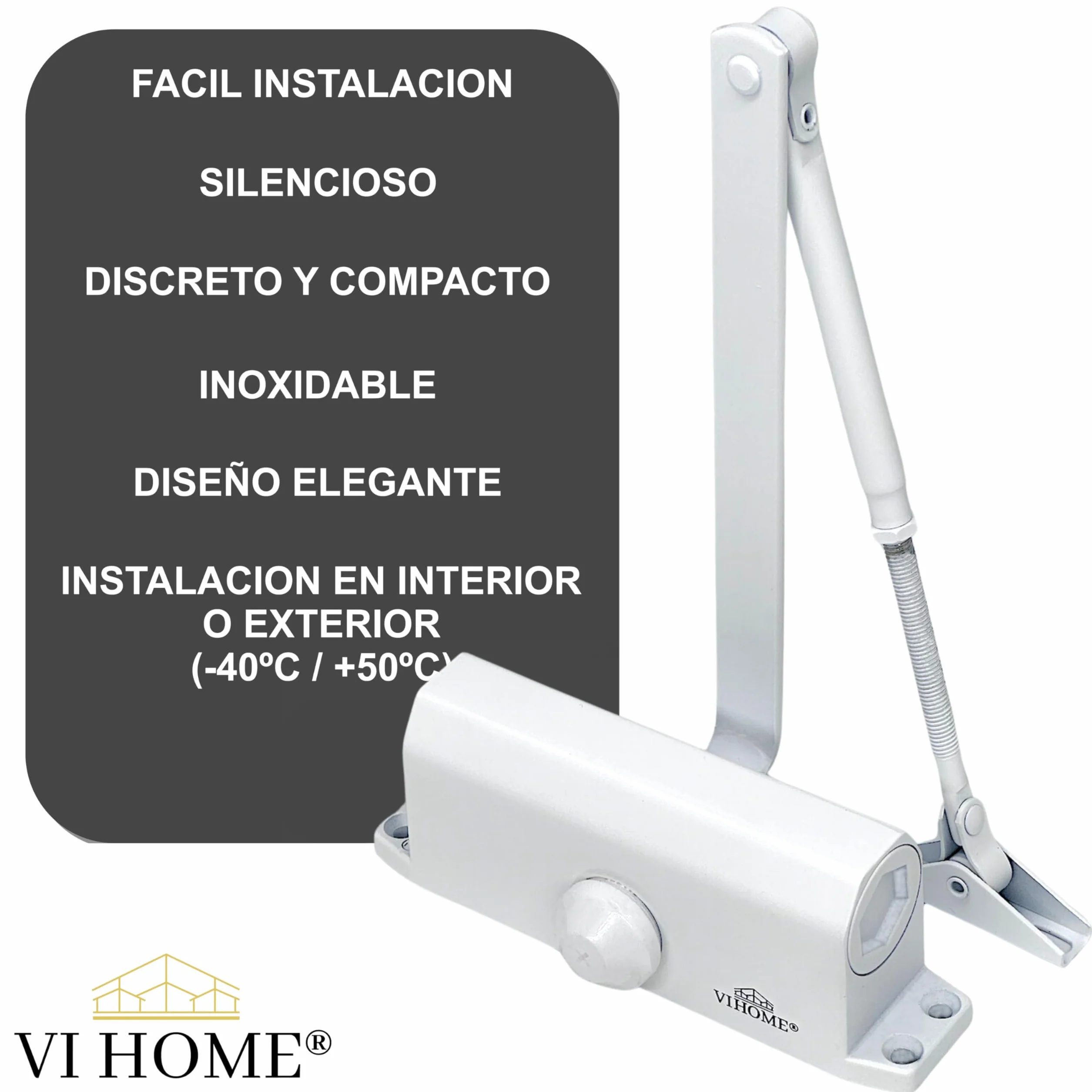 Cierrapuertas Automatico Ajustable Con Retenedor 60kg / Muelle Puerta Con Sistema Hidraulico/Cierra Puertas Automatico/Cierre Automatico (Blanco)