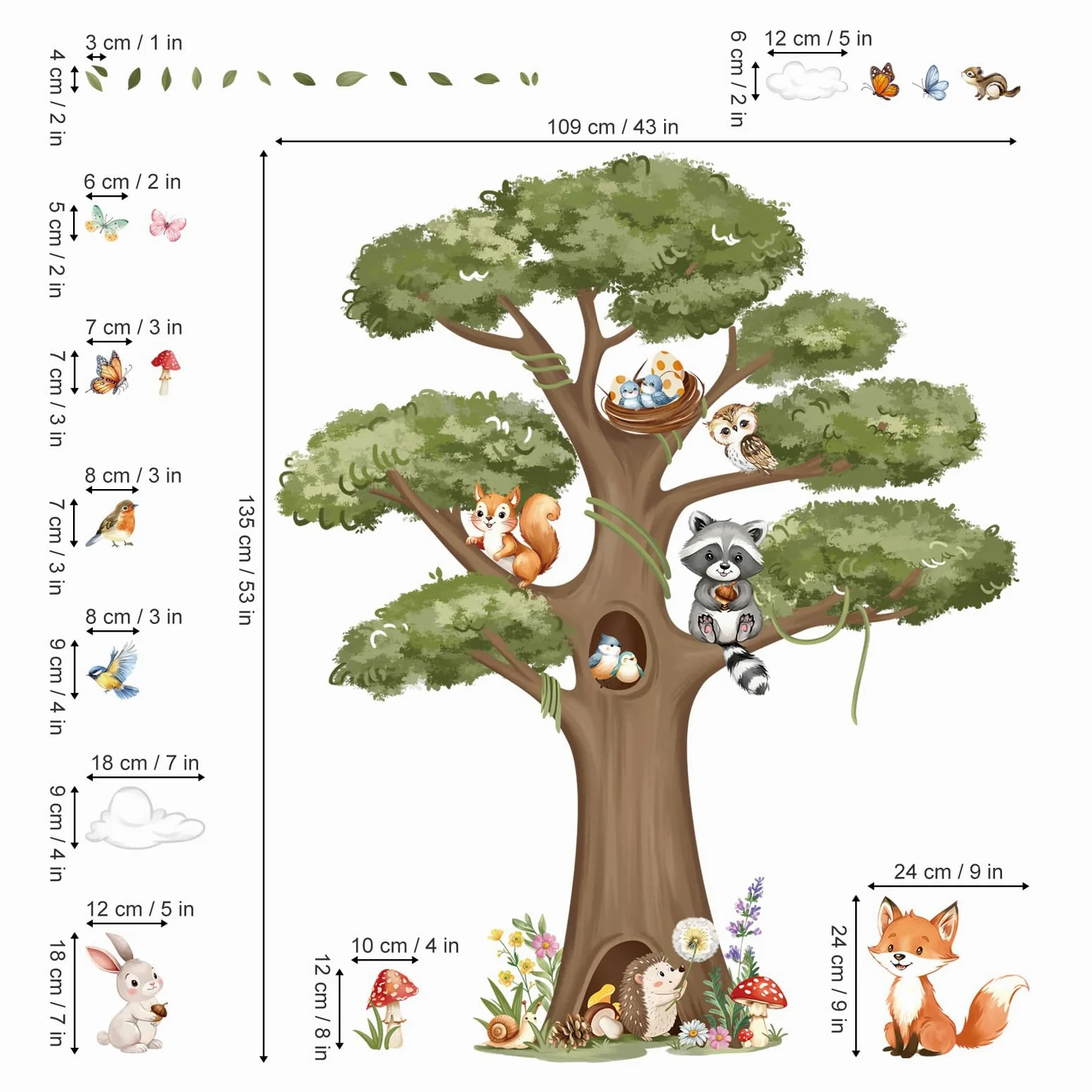 decalmile Pegatinas de Pared Infantiles Animales Árbol Grande Vinilos Decorativos Animales del Bosque Zorro Conejo Ardilla Adhesivos Pared Habitación Niños Guardería Aula