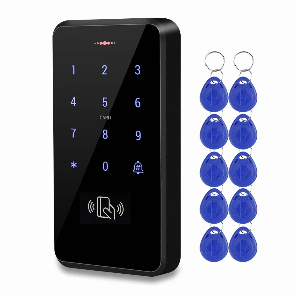 Exterior IP68 Impermeable Teclado RFID Sistema de Control Acceso Táctil Lector de Tarjetas WG26 / 34 + 10 piezas 125KHz EM4100 Llaveros