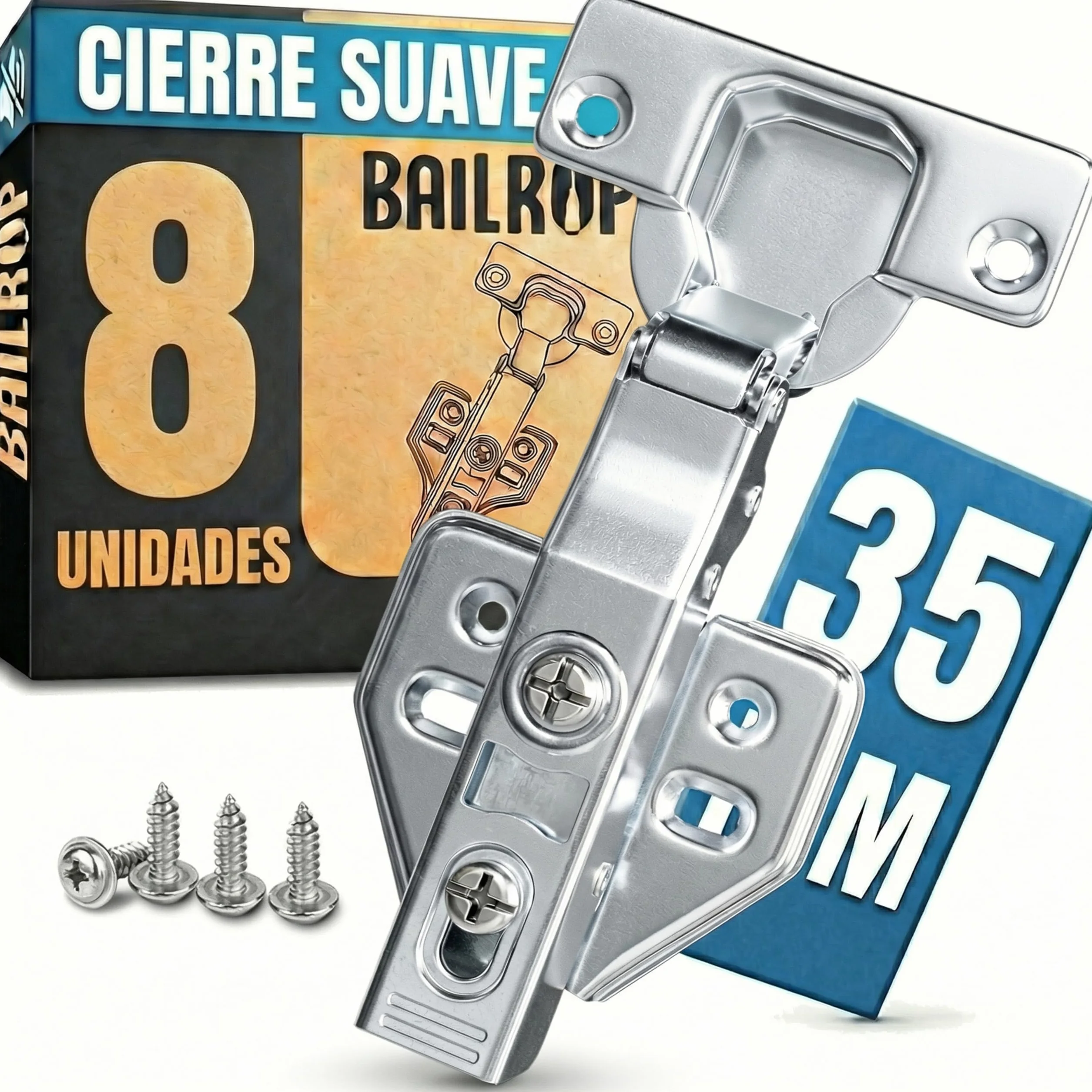 Bisagras Puertas Cocina 8 Unidades Cazoleta 35 mm Rectas Cierre Suave 110° Amortiguadas Totalmente Solapadas