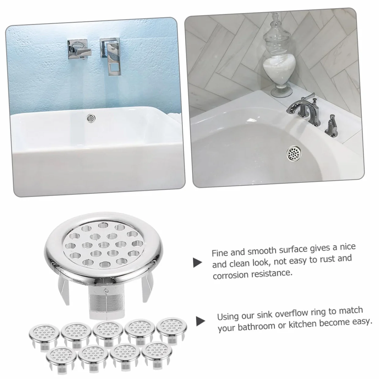 Tapa de Desbordamiento Redonda para Lavabo de Baño, 10 Piezas de Plástico Portátil Que Previenen la Fuga de Agua Diseño Elegante y Acabado Limpio