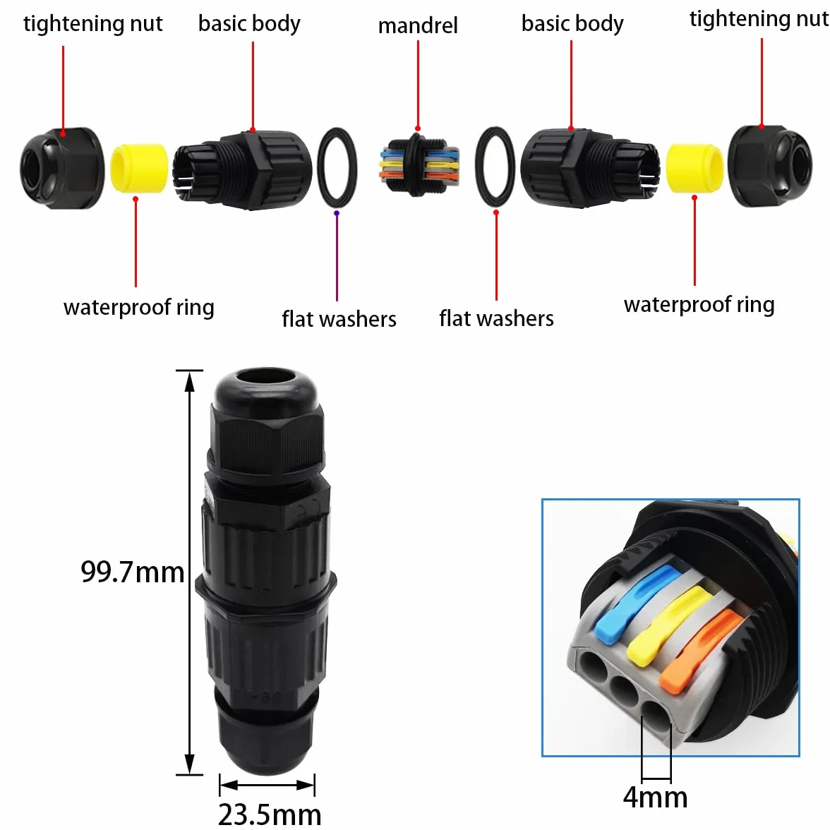 Conector IP66 Estancos, CTRICALVER Empalmes Cables Electricos Estancos, 3 Polos Conector Estanco, Conectores Electricos IP66 para Diámetro de Cable de Ø6-12 mm(5-pack)