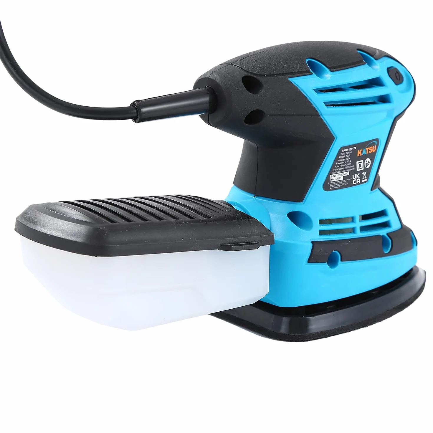 Lijadora Eléctrica 200W KATSU 15500RPM Máquina Lijadora de Detalle de Palma Compacta para Madera y Pintura con Colector de Polvo y 20 Piezas Lijas de 80 Grano 100174