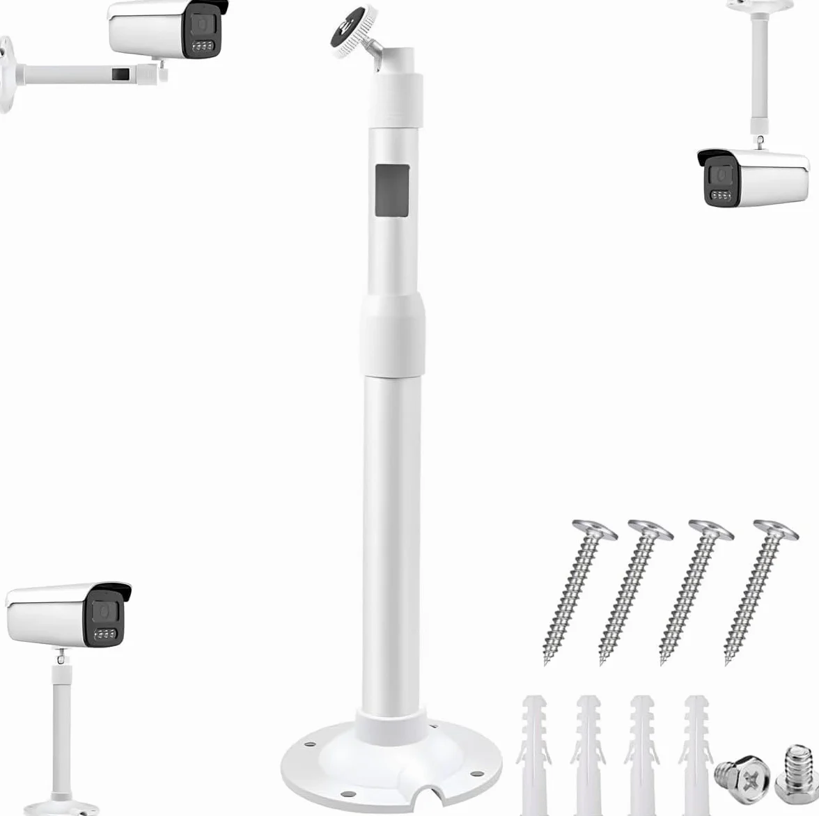 Soporte de Montaje Extensible para Cámaras Vigilancia Seguridad,30cm-60cm Ajustable Soporte de Montaje para cámara IP CCTV, Rotación de 360° Poste Montaje para Cámara de Vigilancia (Blanco)