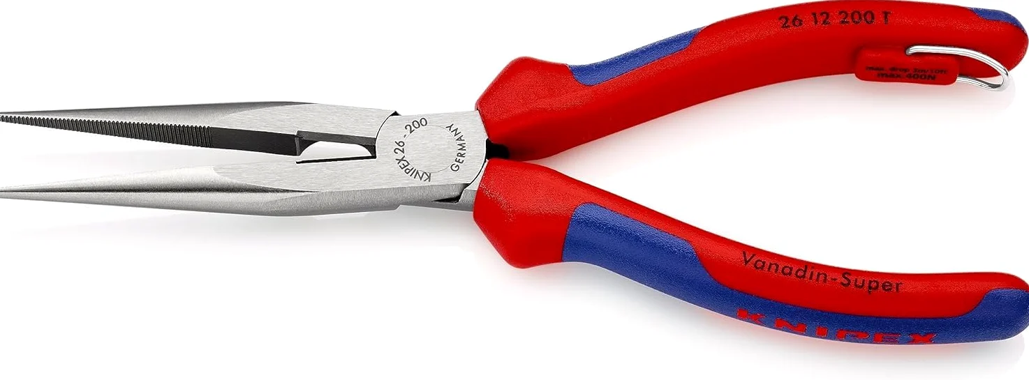Knipex Alicate de montaje (alicate de boca cigüeña) negro atramentado, con fundas multicomponentes, integrada para colocar un dispositivo de protección anticaídas 200 mm 26 12 200 T