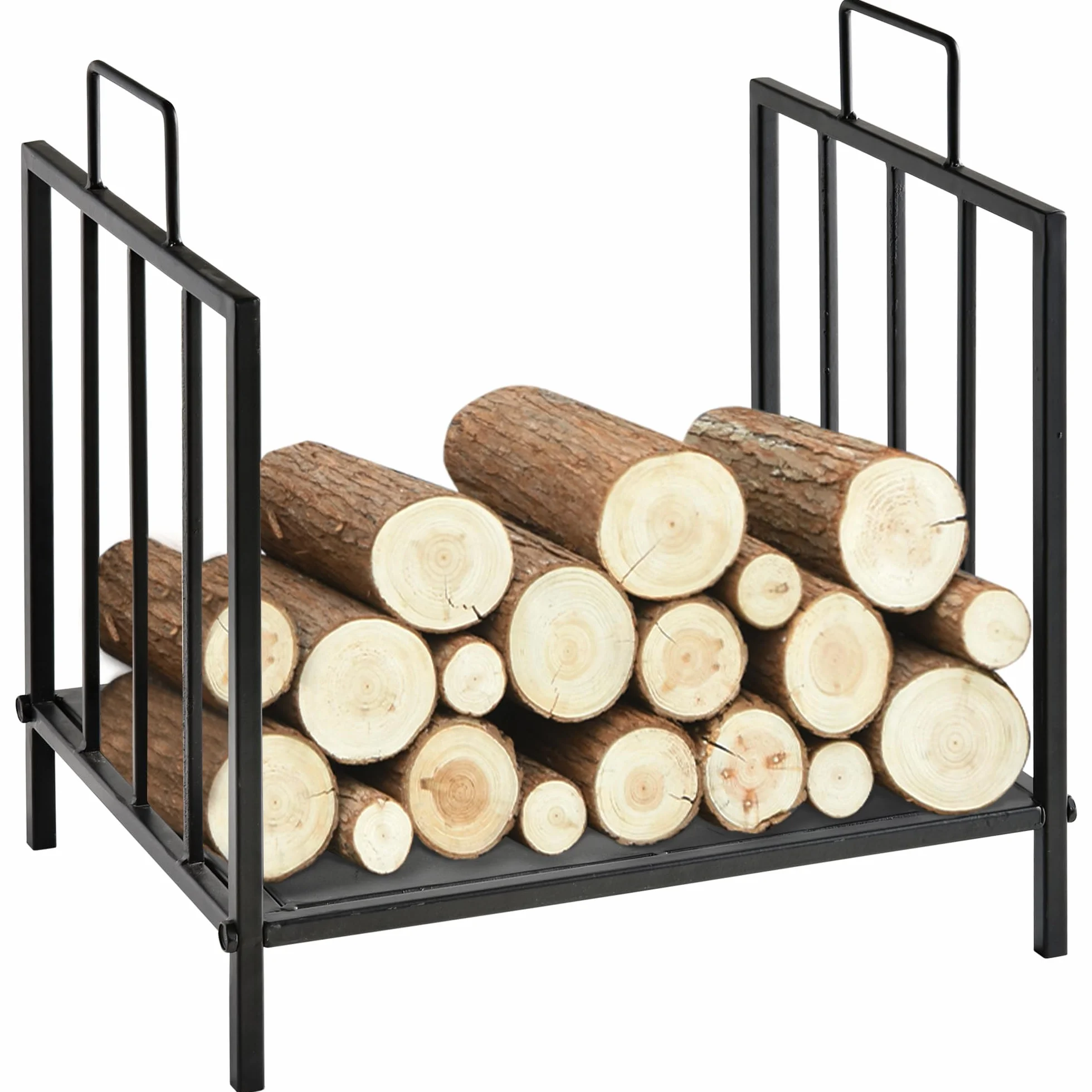 Outsunny Estante de Leña para Chimenea Tradicional Leñero Interior y Exterior Almacenaje para Madera Soporte para Leña con Asas Diseño Elevado 44,5x33x46,5 cm Negro