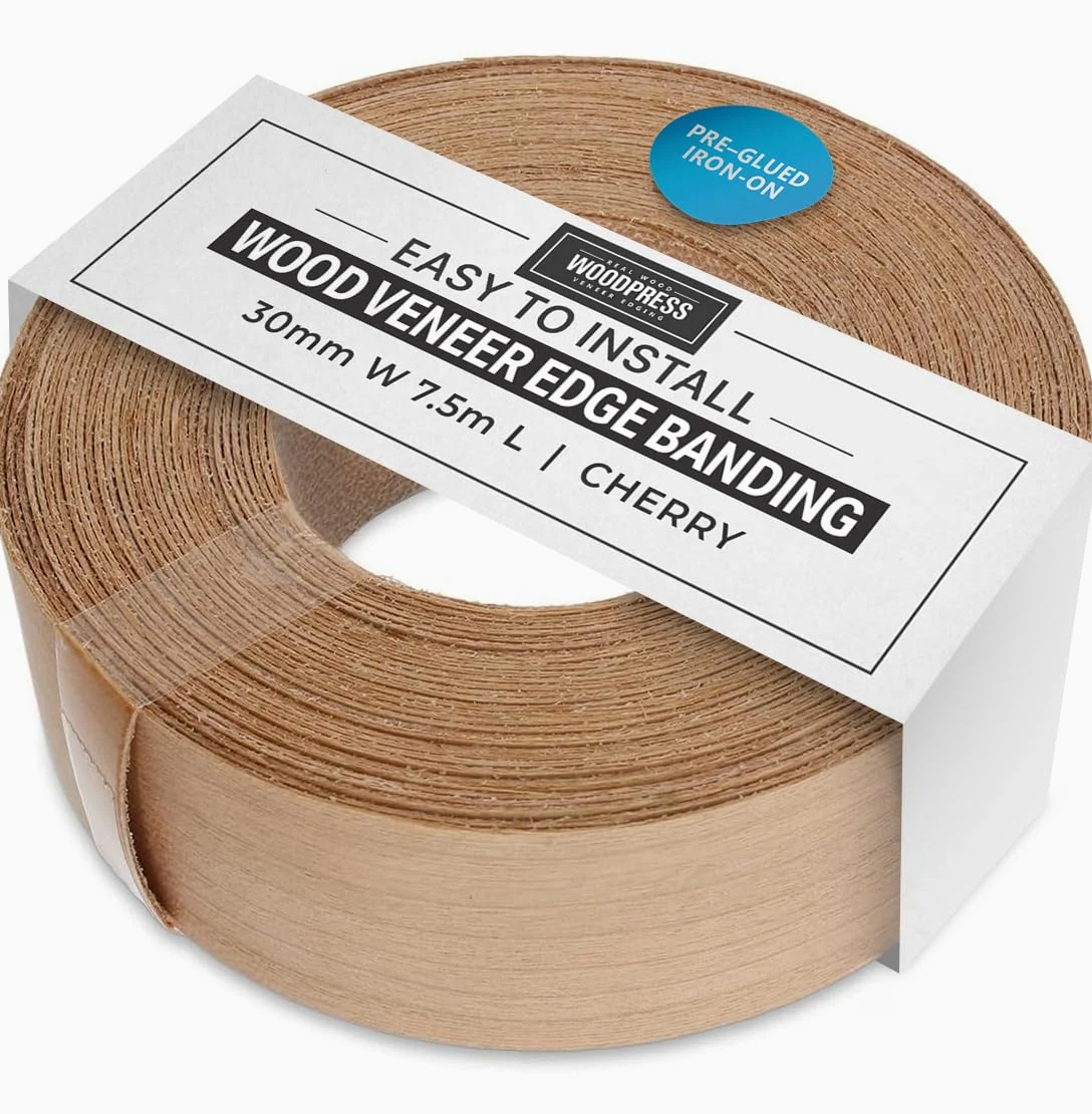 Borde termoadhesivo de madera de cerezo real de 30mm, rollo de 7,5m, cinta de chapa de madera prepegada para una fácil aplicación de bricolaje, cubrirá el borde de un panel de MDF estándar
