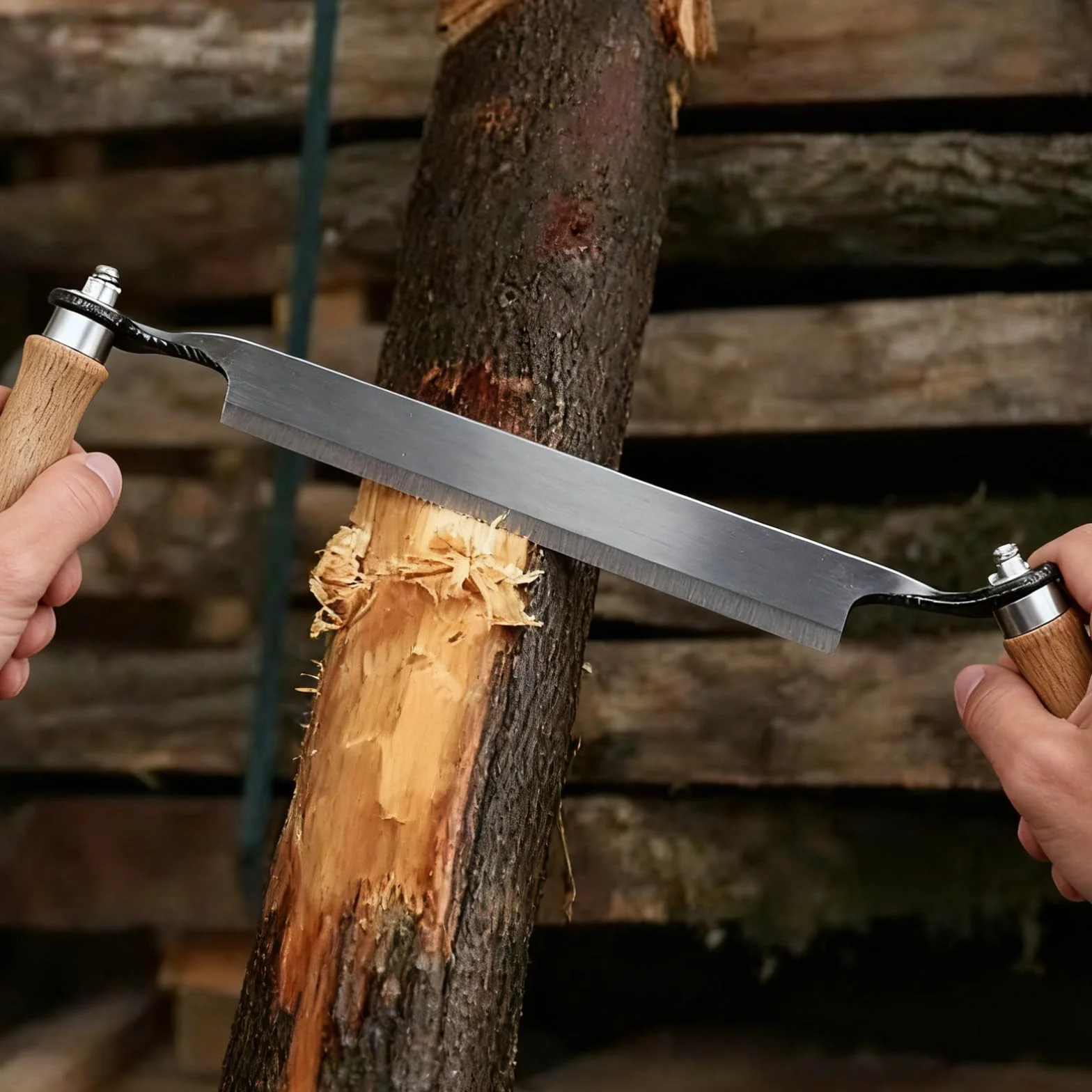 GBKDQQ Cuchillo de tracción para madera: cuchillo de tracción multifuncional de 8 pulgadas con mangos de madera, cuchillo de tracción, arrastre para tronco de árbol, cuchillo de pelar para trabajar la