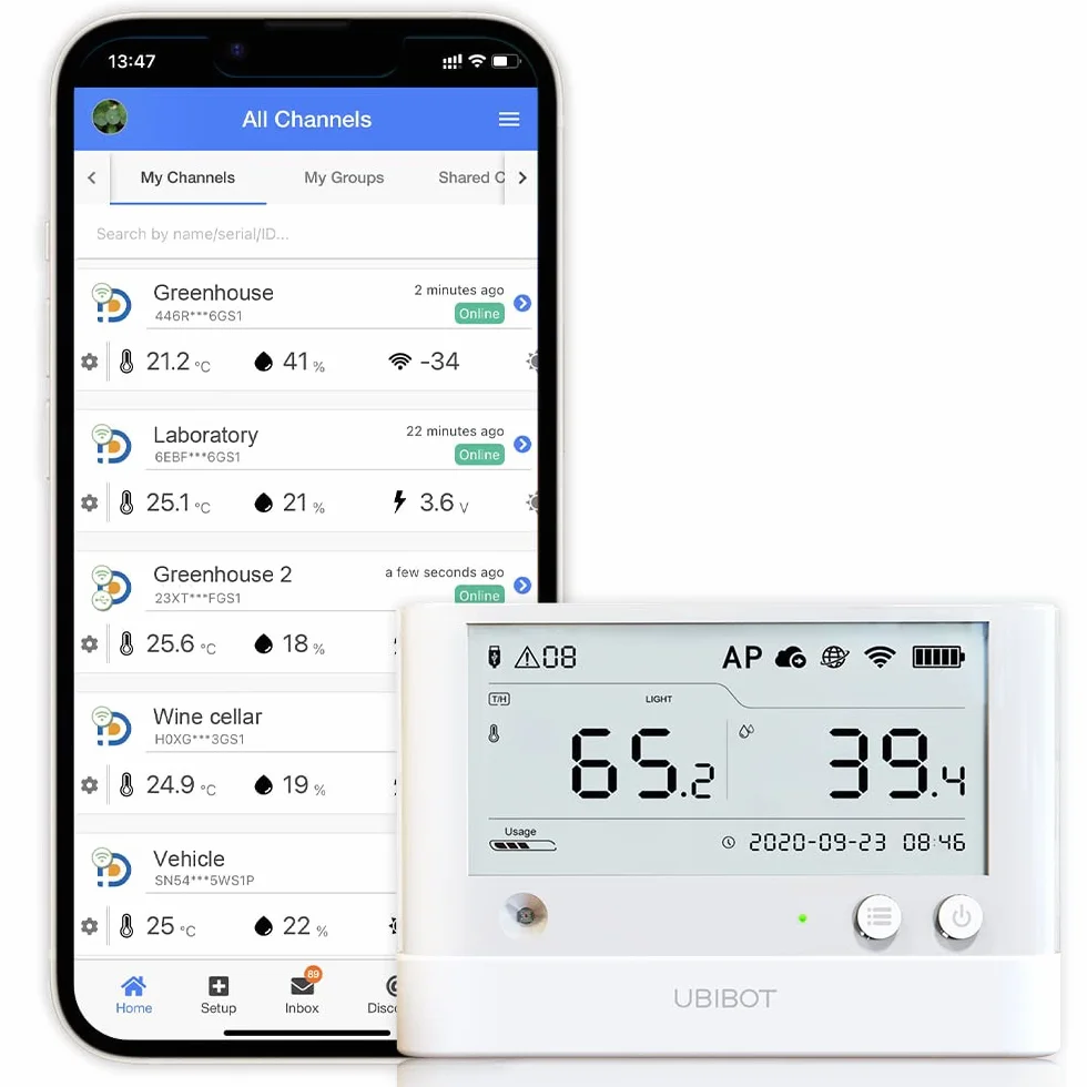 UbiBot WS1 Pro WiFi temperatura humedad monitor, sin cuota de suscripción, 7 * 24 monitor y alertas, 4.4 "pantalla LCD, trabajo con Alexa, IFTTT