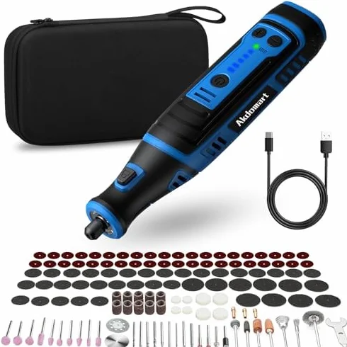 Mini Amoladora Bateria, 8V 2.0Ah Multiherramienta Con luz LED, 5 Velocidades 30000 rpm Máx, 135 Accesorios, Para Taladrar, Grabar, Pulir, Esmerilar y Eliminar óxido