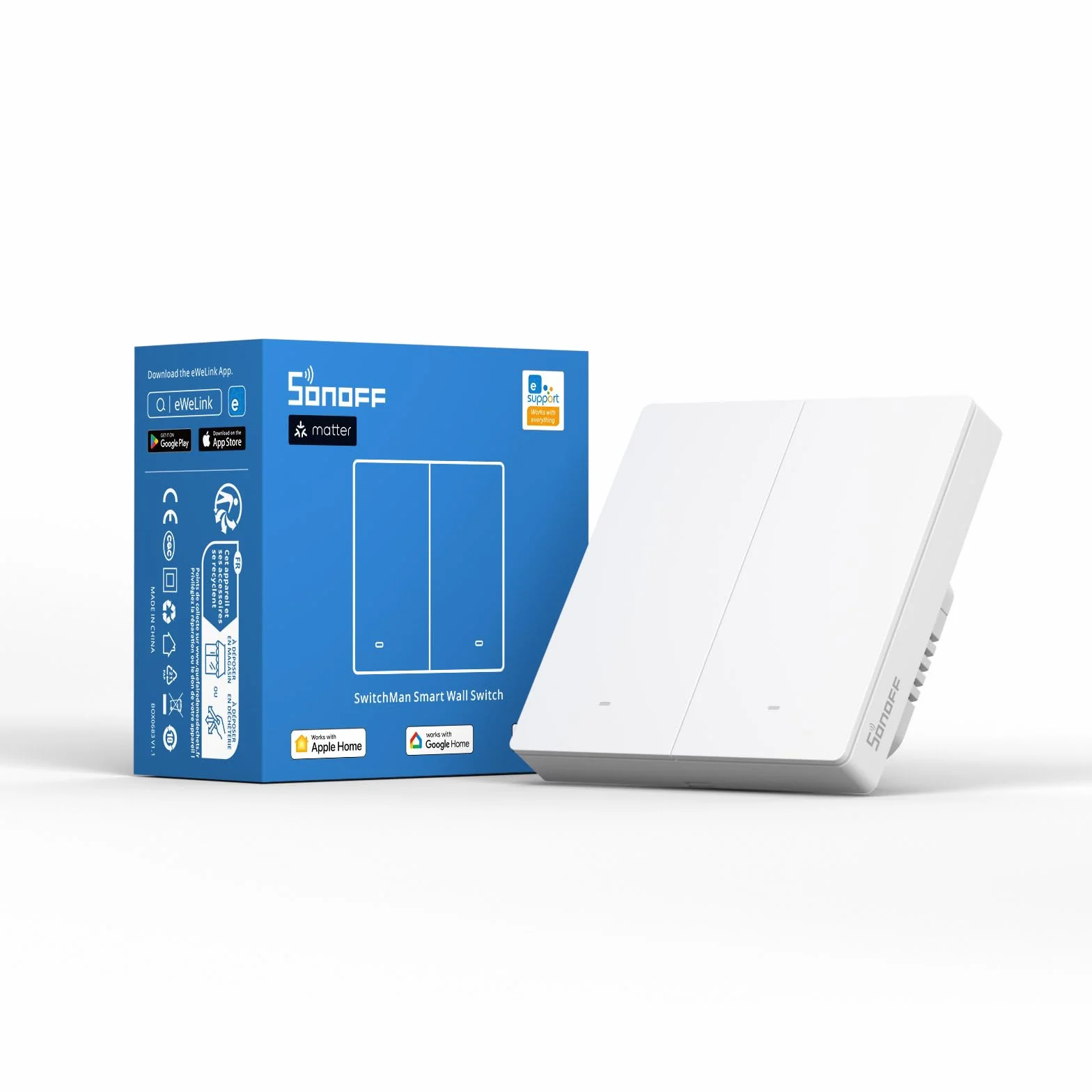 SONOFF M5-2C-86W (Matter) Interruptor de luz Inteligente, Interruptor de Pared Wi-Fi Alexa, Interruptores de luz eléctrica, 2 Canal, Compatible con Alexa and Google Home [Cable Neutro requerido]