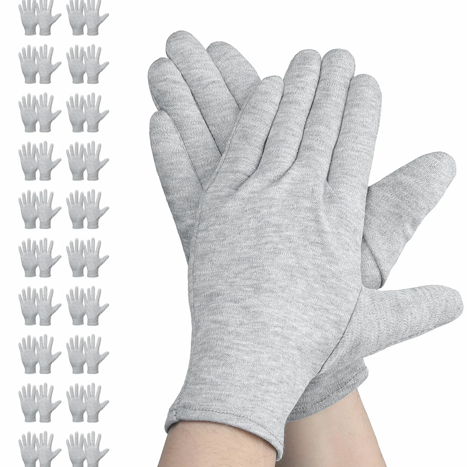 Gris Guantes Algodon - Guantes de Trabajo 20 Pares (40 Piezas) - Grande L 25CM Cotton Gloves para Jardinería Manualidades - Gris Guante Work de Limpieza Tareas Domésticas