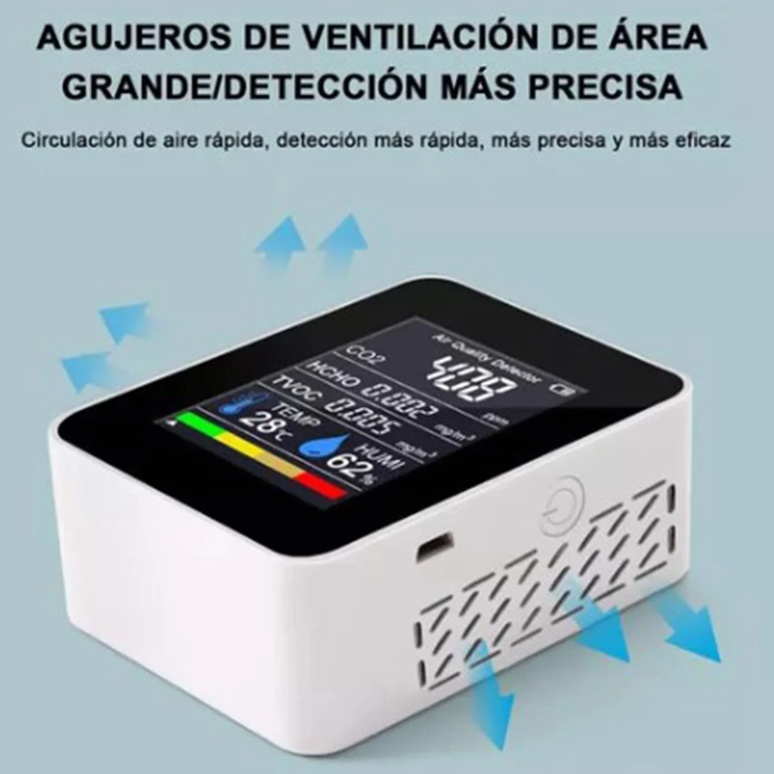 Detector CO2 5 en 1 Portátil con HCHO TVOC Temperatura Humedad para Hogar Oficina a Pilas