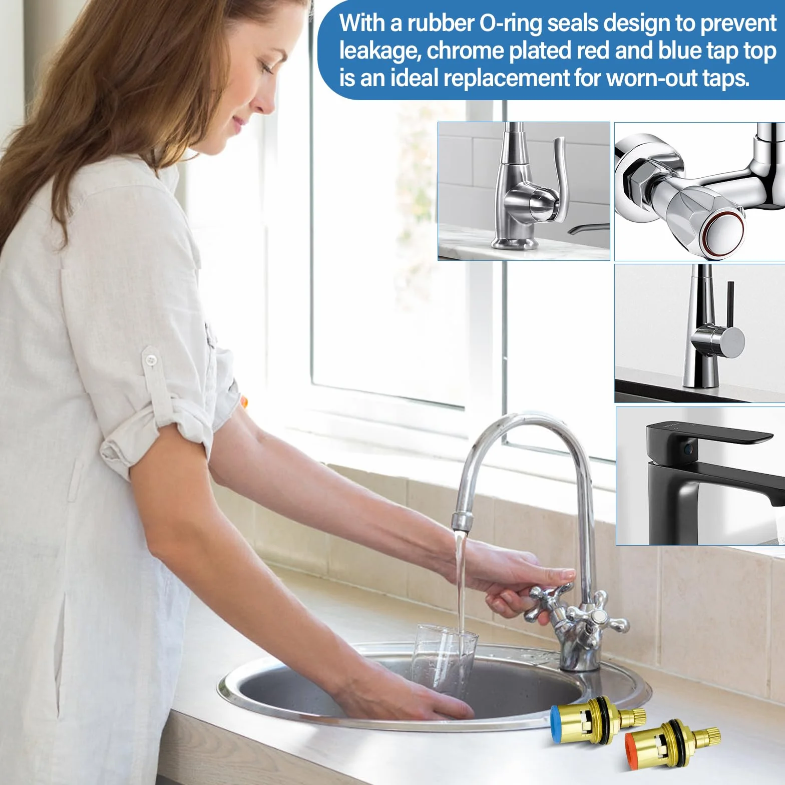 4 Kit de Válvula de Grifo, 1/2" Válvula De Grifo De Baño Interior, Cabezal Ceramico Reemplazo Cartucho, Accesorios de Válvulas de Grifo para Cocina Baño