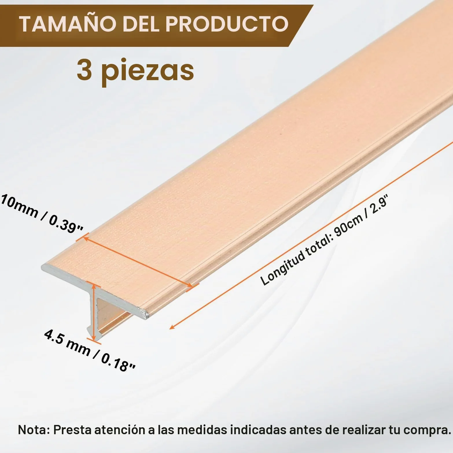 QUARKZMAN 3 Piezas 2.9 Pies x 0.39" T Moldura Tiras De Transición Para Pisos Aleación De Aluminio Cierre Para Brechas De Vinilo Entre Tablones De Laminado Baldosas Brechas En Pisos Dorado