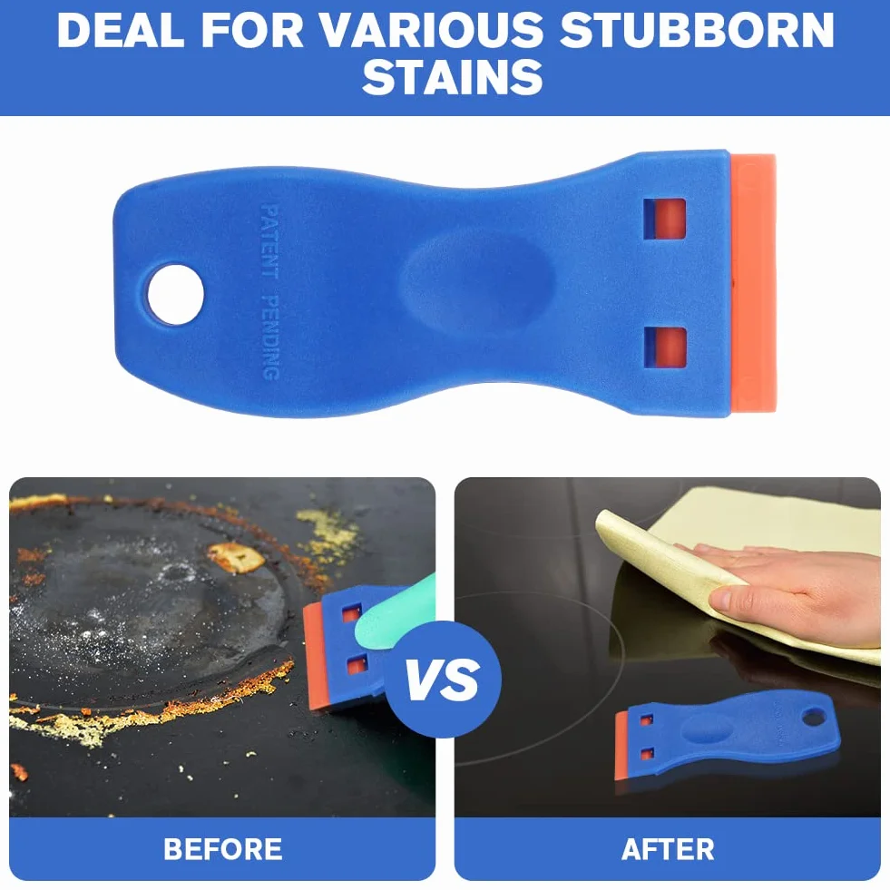 Flintronic Raspador Vitroceramica, 1 Rasqueta Multiusos Profesional con 20 Cuchillas para Ventanas, Espejos, Azulejos Limpieza (Azul Naranja)